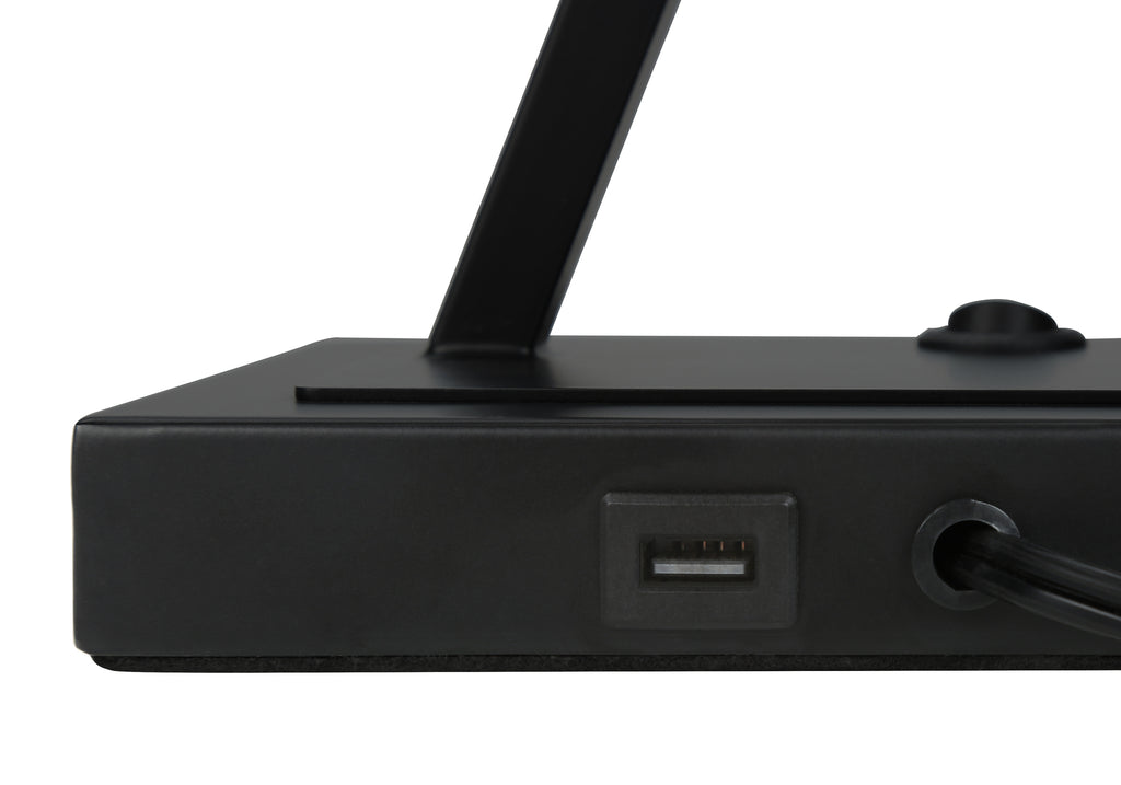 LIGHTING - 25""H TABLE LAMP BLACK METAL/BEIGE SHADE/USB