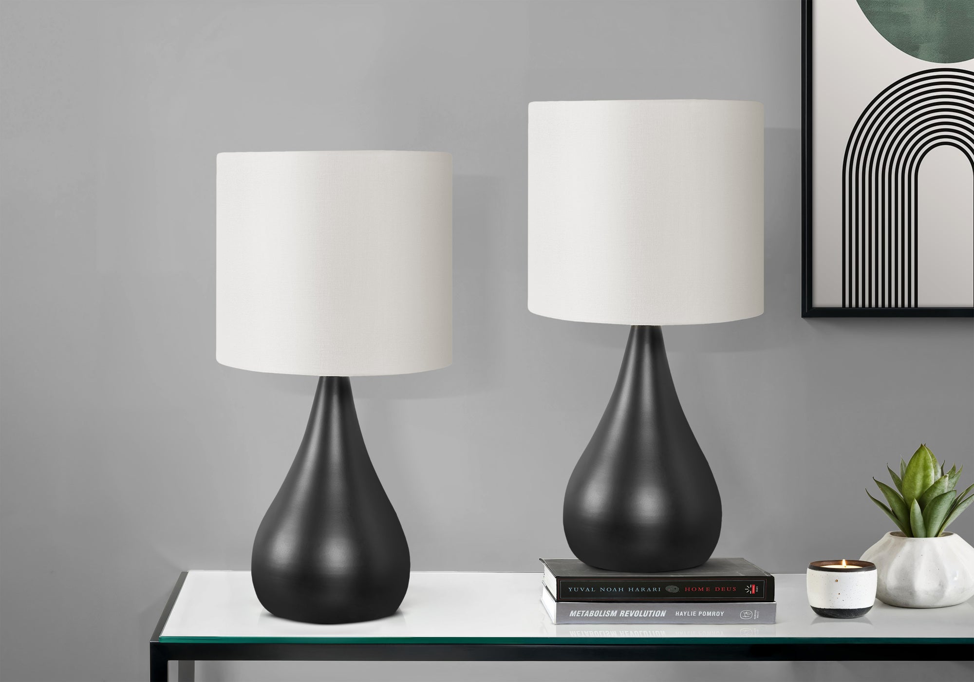 LIGHTING - 2PCS / 18""H TABLE LAMP BLACK / IVORY SHADE