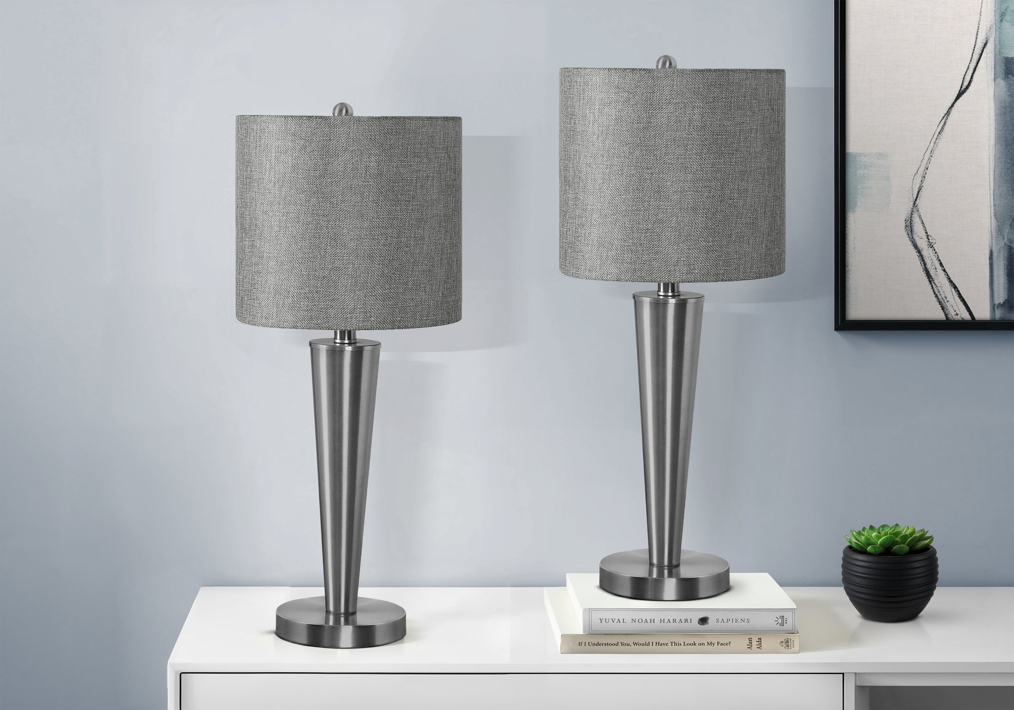 LIGHTING - 2PCS / 24""H TABLE LAMP NICKEL / GREY / USB