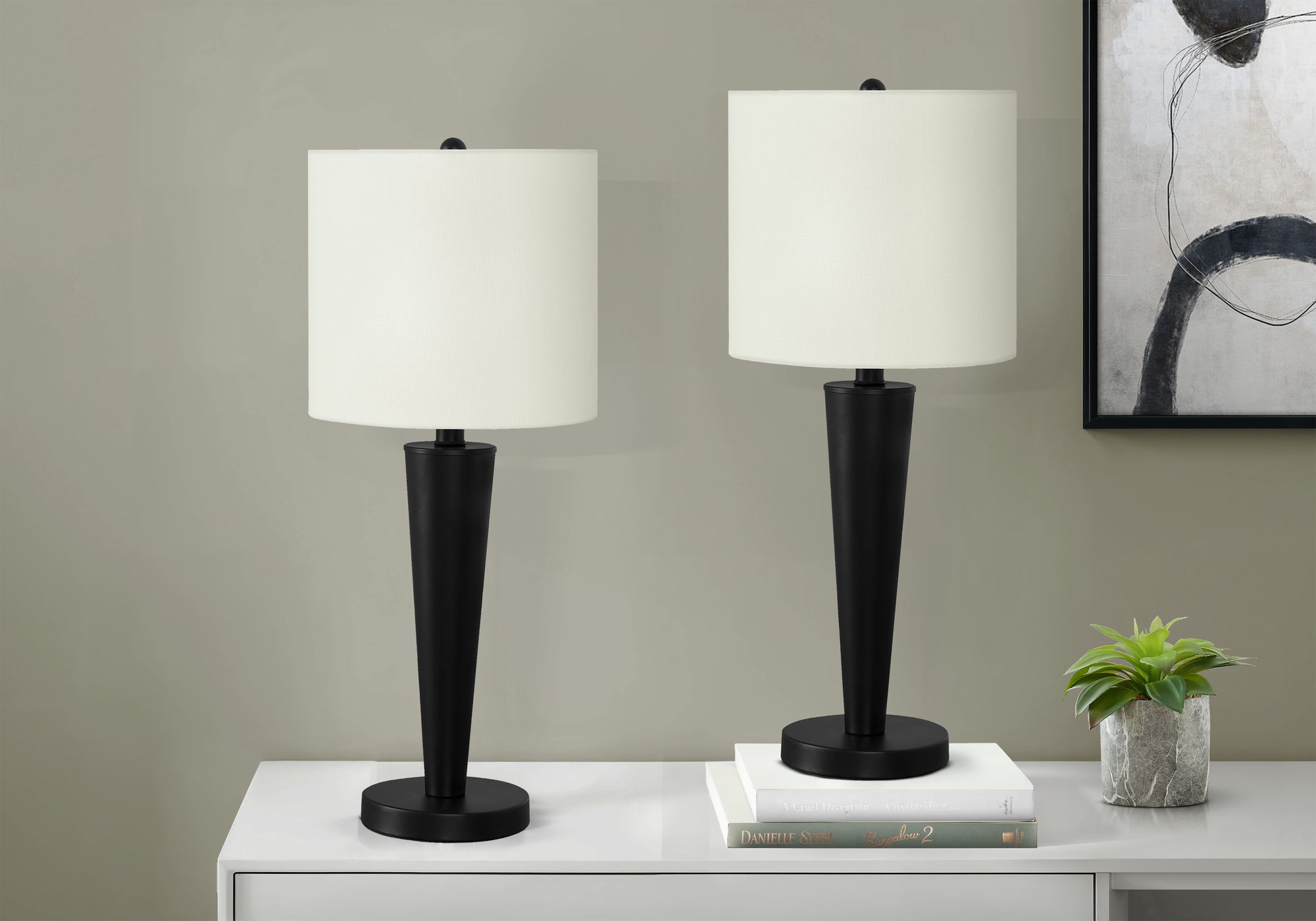 LIGHTING - 2PCS / 24""H TABLE LAMP BLACK / IVORY / USB