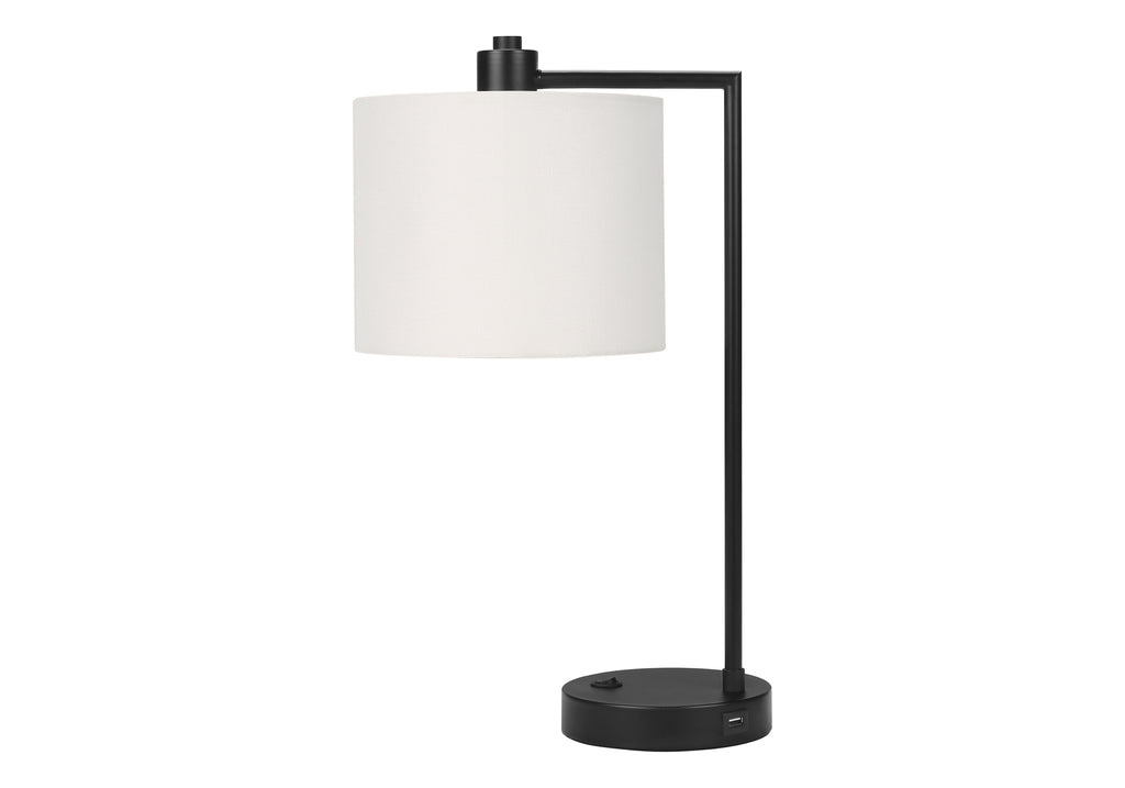 LIGHTING - 19""H TABLE LAMP BLACK METAL / IVORY SHADE /USB
