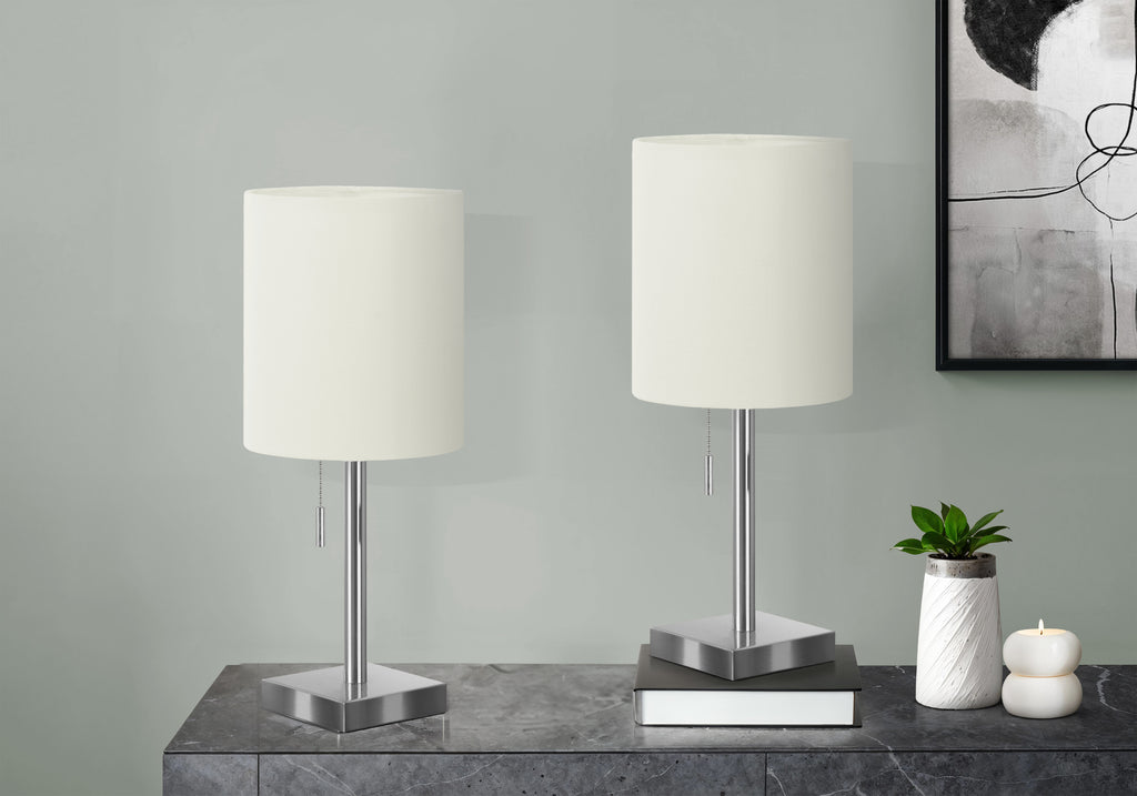 LIGHTING - 2PCS / 17""H TABLE LAMP NICKEL METAL/IVORY/USB