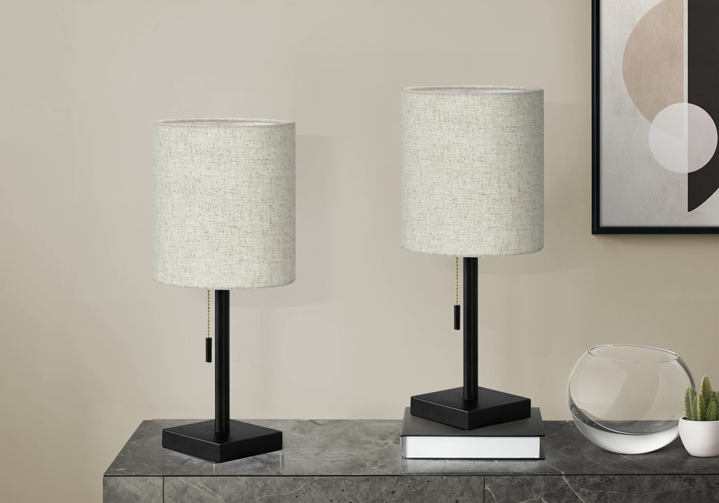 LIGHTING - 2PCS / 17""H TABLE LAMP BLACK METAL/ BEIGE /USB