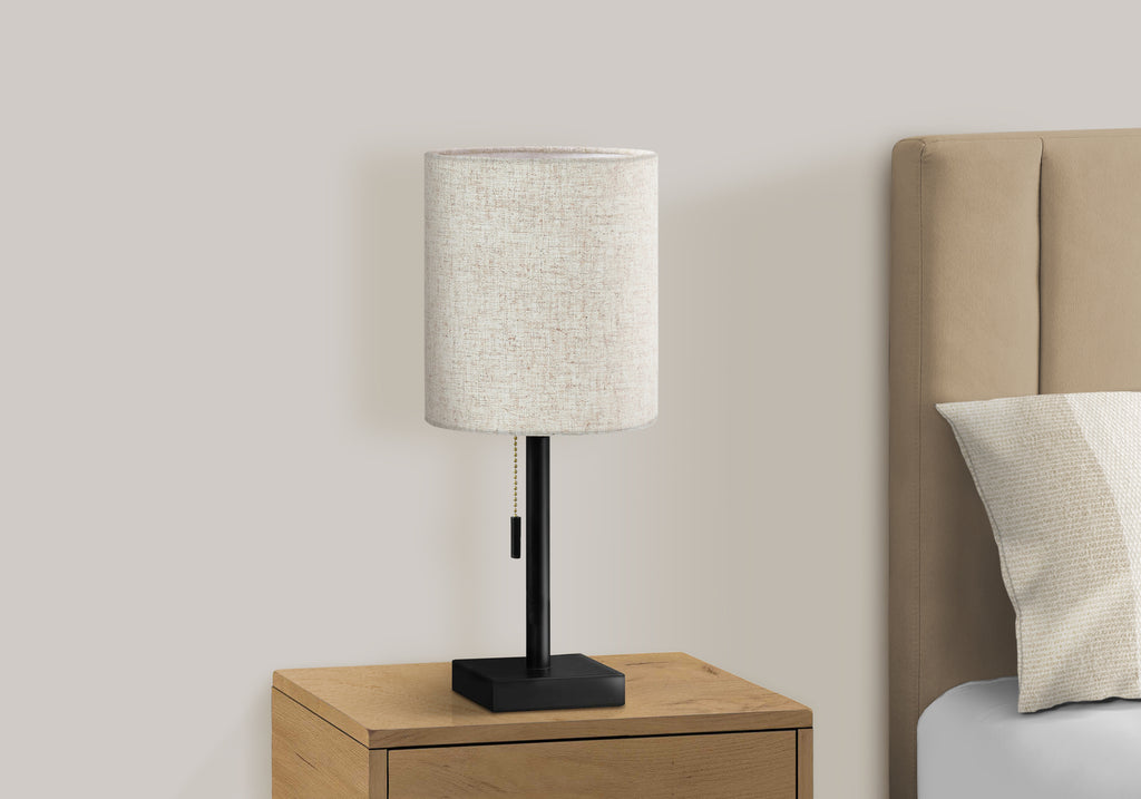 LIGHTING - 2PCS / 17""H TABLE LAMP BLACK METAL/ BEIGE /USB