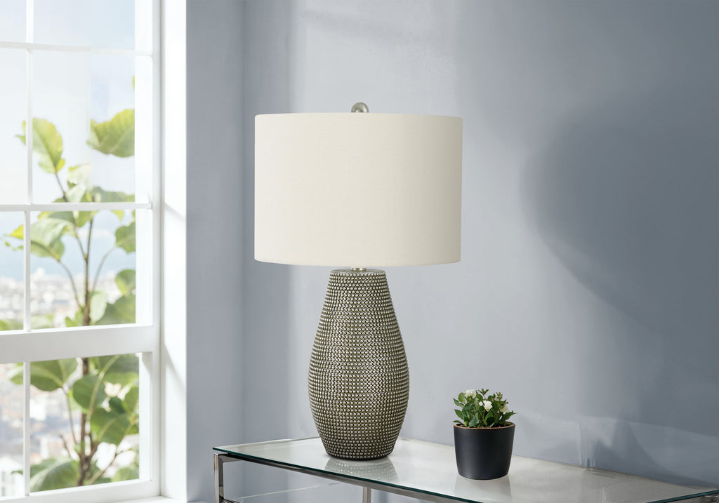 LIGHTING - 24""H TABLE LAMP GREY RESIN / IVORY SHADE