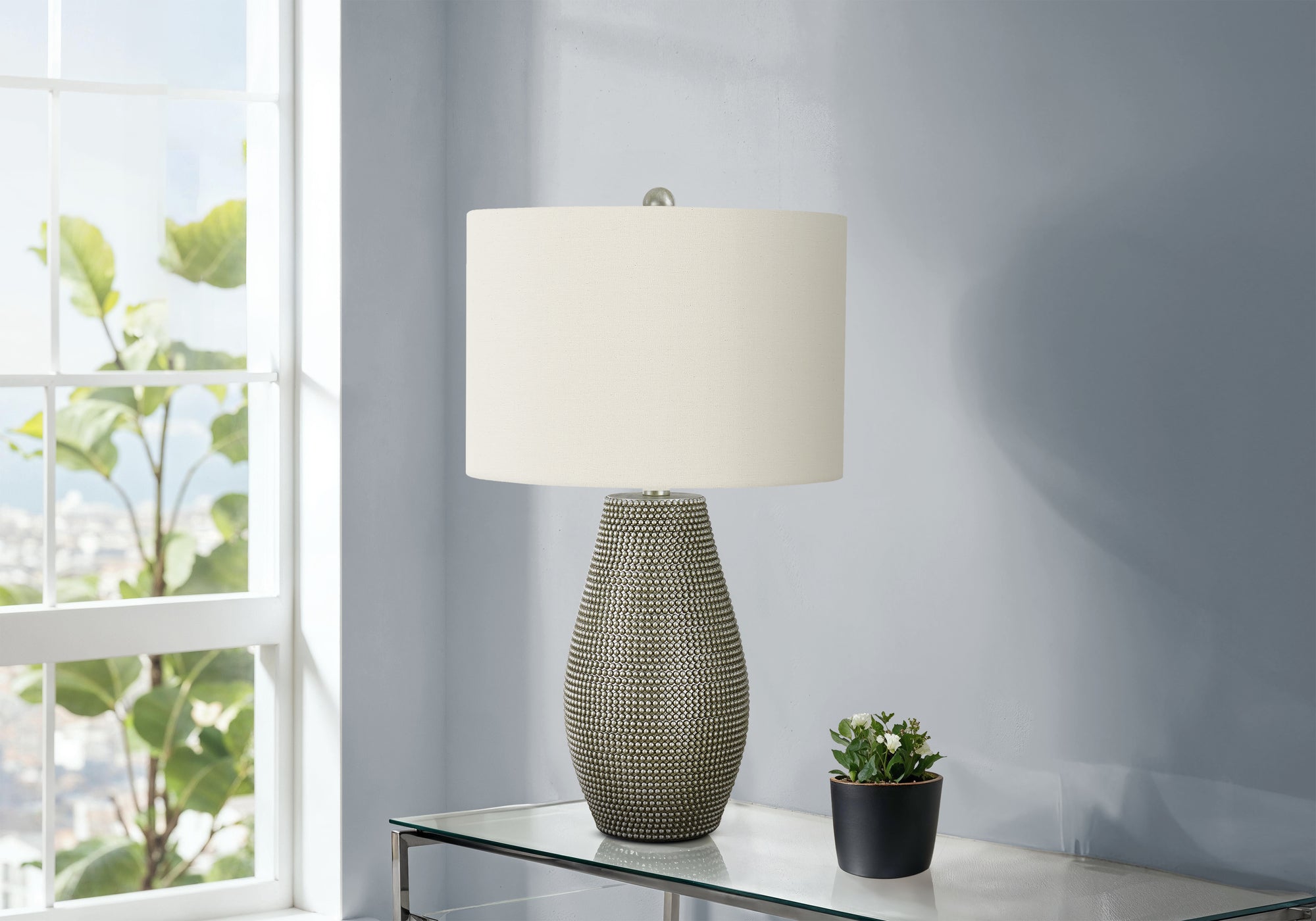 LIGHTING - 24""H TABLE LAMP GREY RESIN / IVORY SHADE
