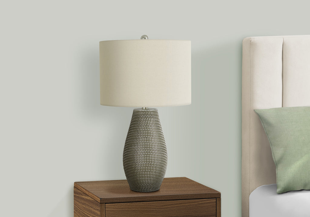 LIGHTING - 24""H TABLE LAMP GREY RESIN / IVORY SHADE