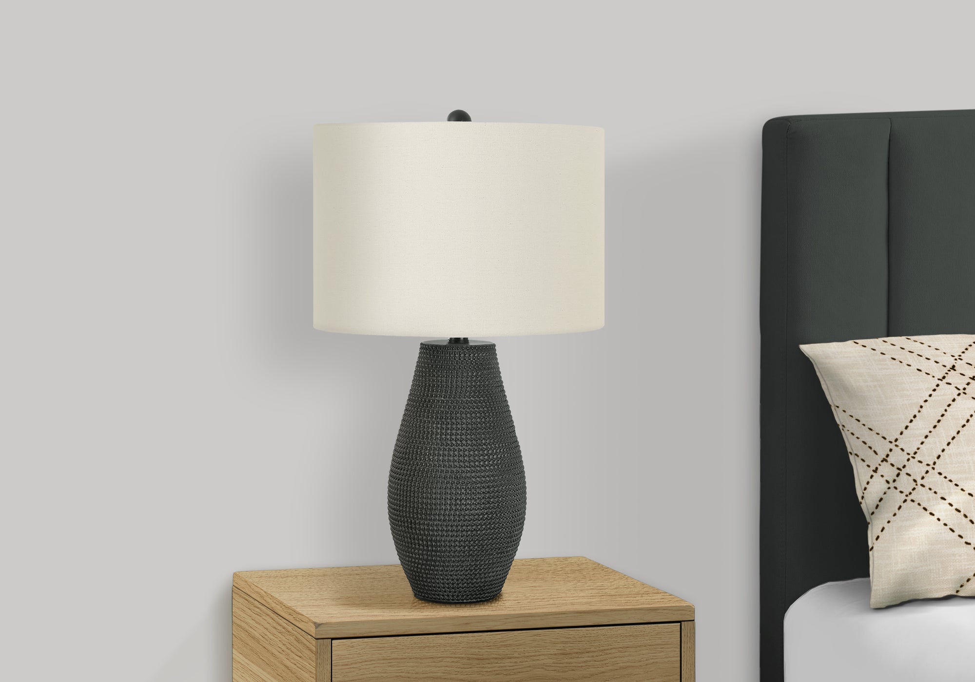 LIGHTING - 24""H TABLE LAMP BLACK RESIN / IVORY SHADE