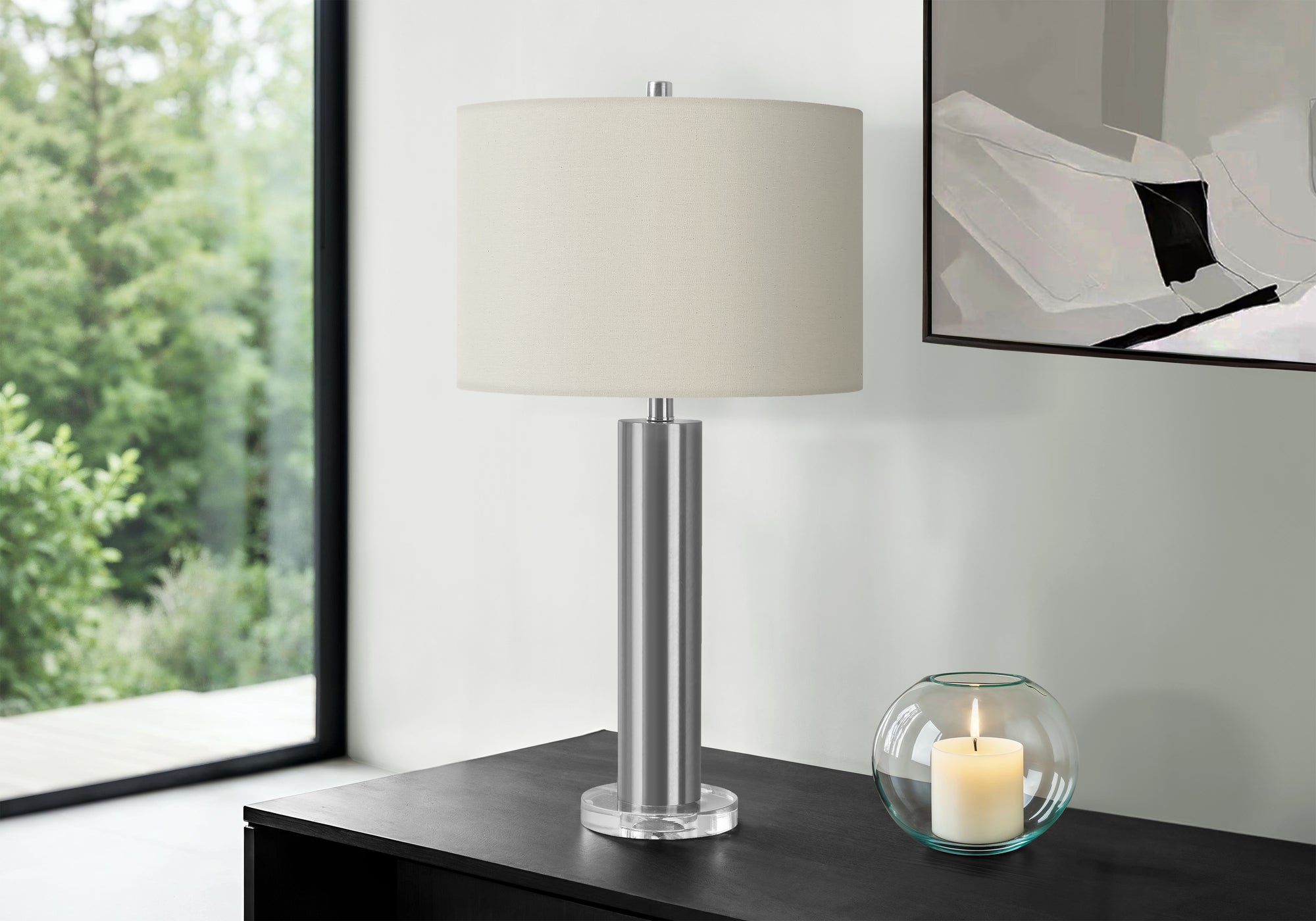 LIGHTING - 28""H TABLE LAMP NICKEL METAL / IVORY SHADE