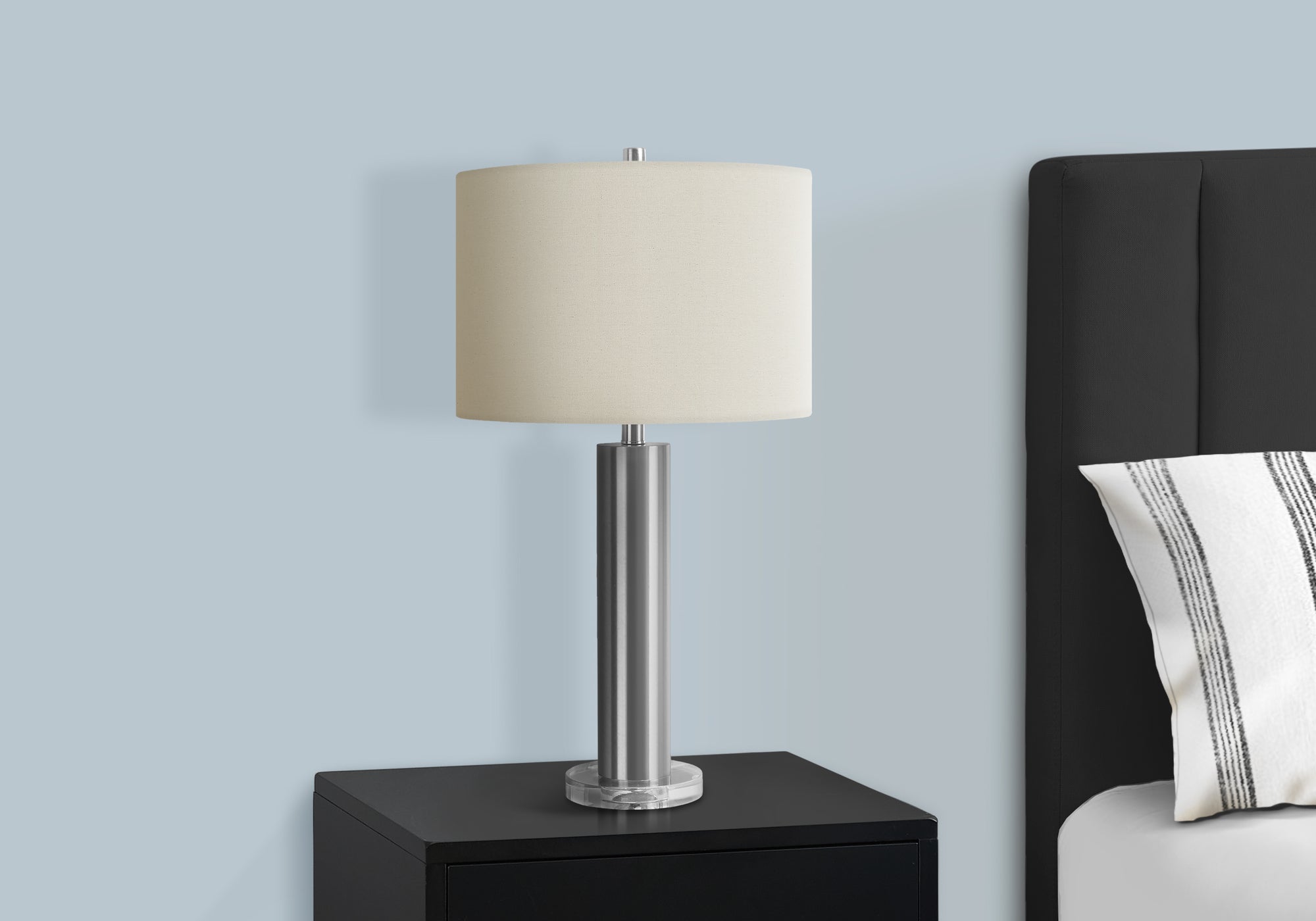 LIGHTING - 28""H TABLE LAMP NICKEL METAL / IVORY SHADE