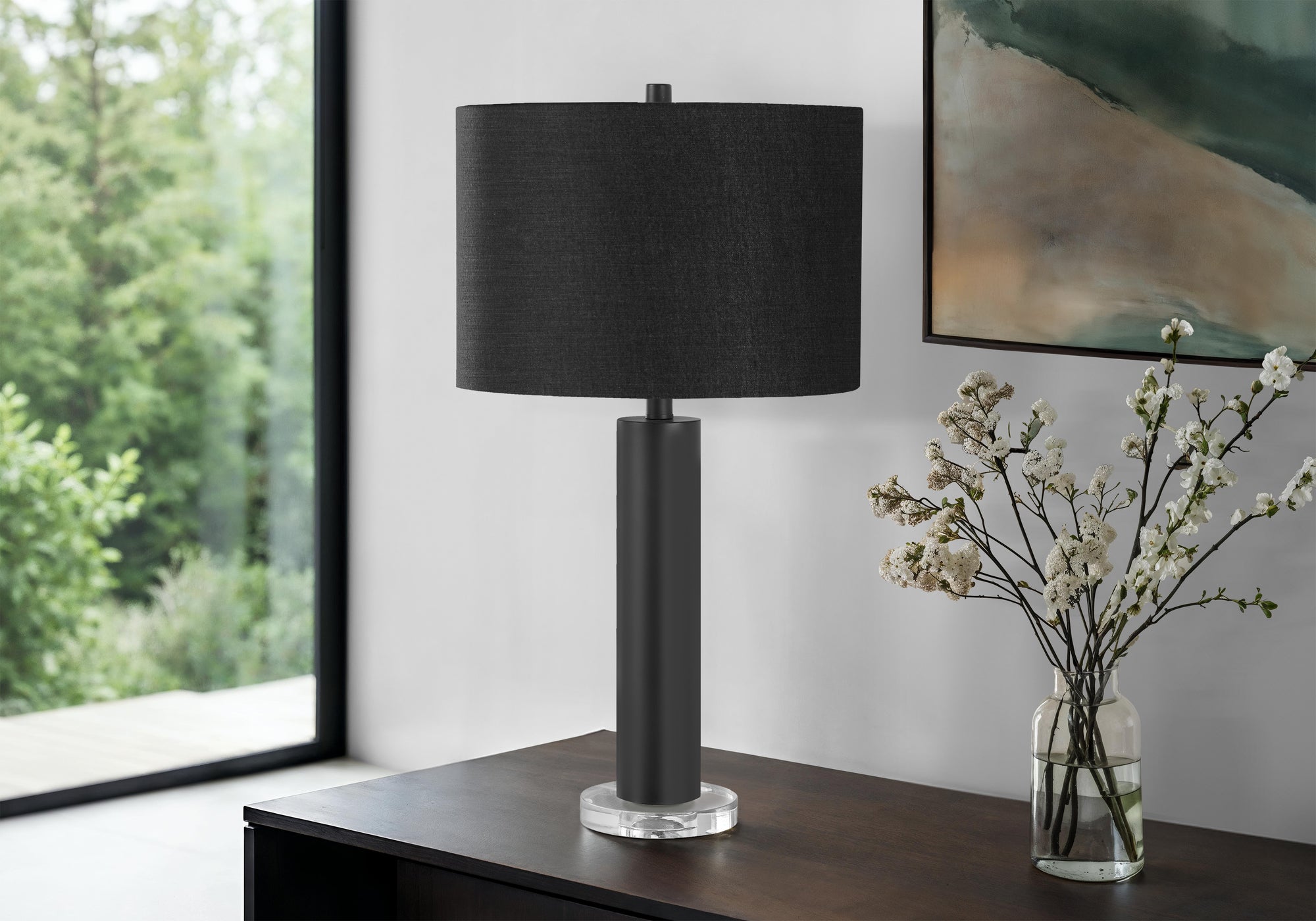 LIGHTING - 28""H TABLE LAMP BLACK METAL / BLACK SHADE