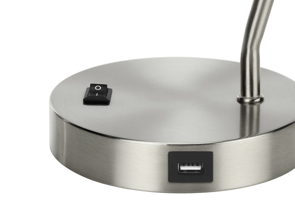 LIGHTING - 17""H TABLE LAMP NICKEL METAL/NICKEL SHADE/USB