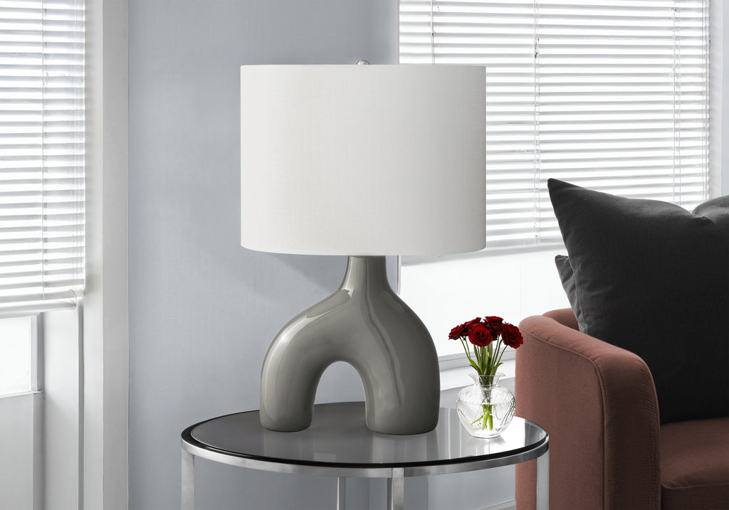 LIGHTING - 25""H TABLE LAMP GREY CERAMIC / IVORY SHADE