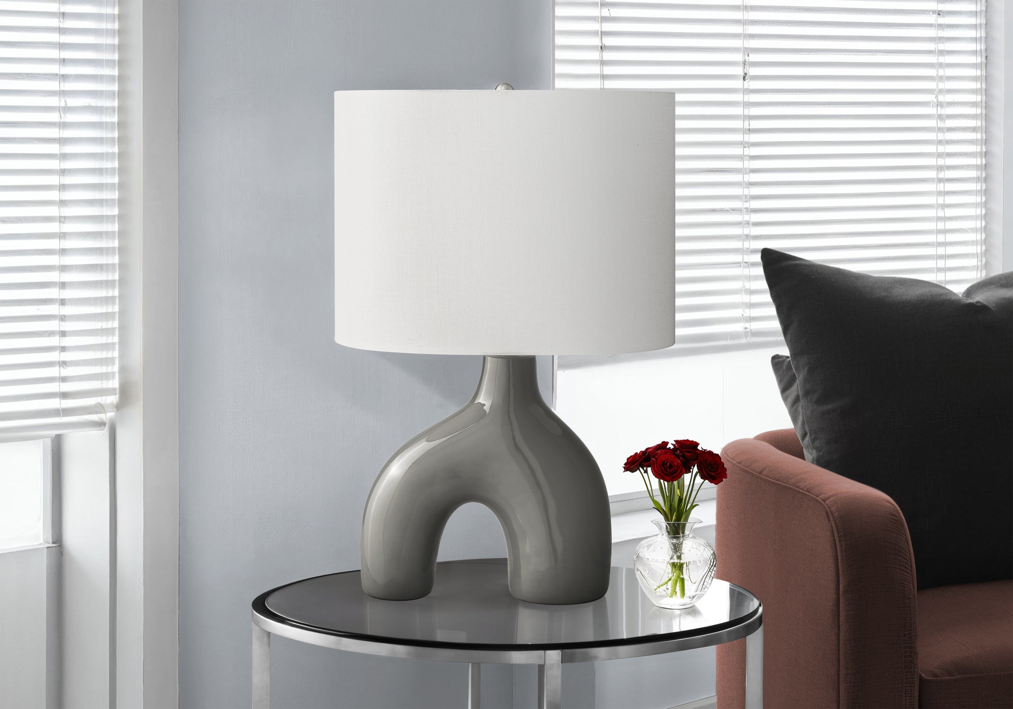 LIGHTING - 25""H TABLE LAMP GREY CERAMIC / IVORY SHADE
