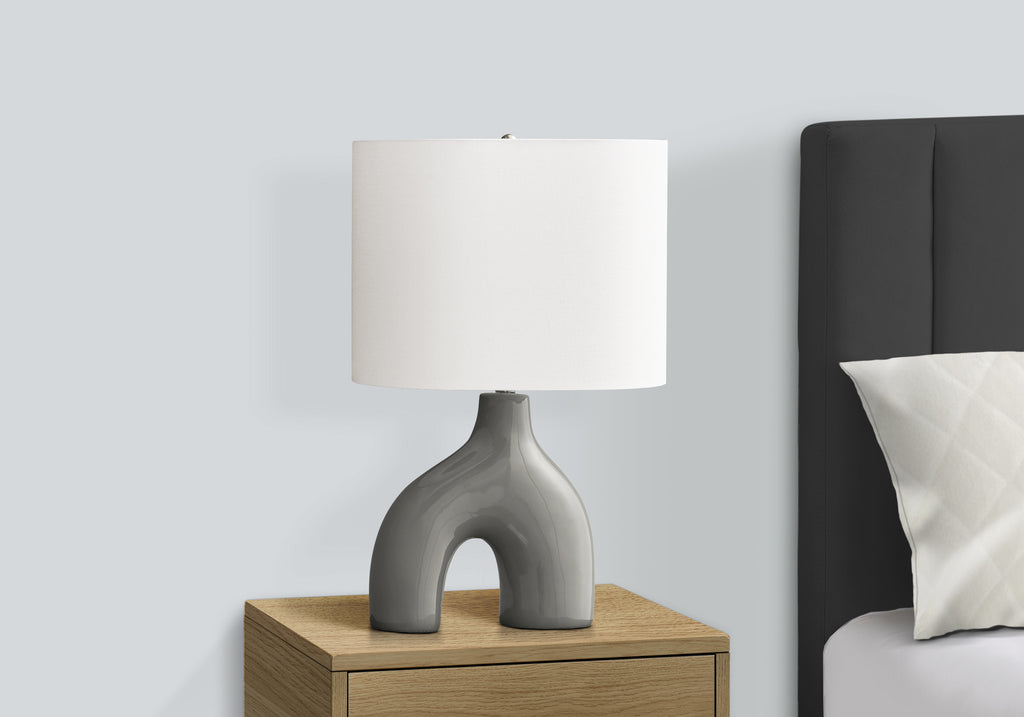 LIGHTING - 25""H TABLE LAMP GREY CERAMIC / IVORY SHADE
