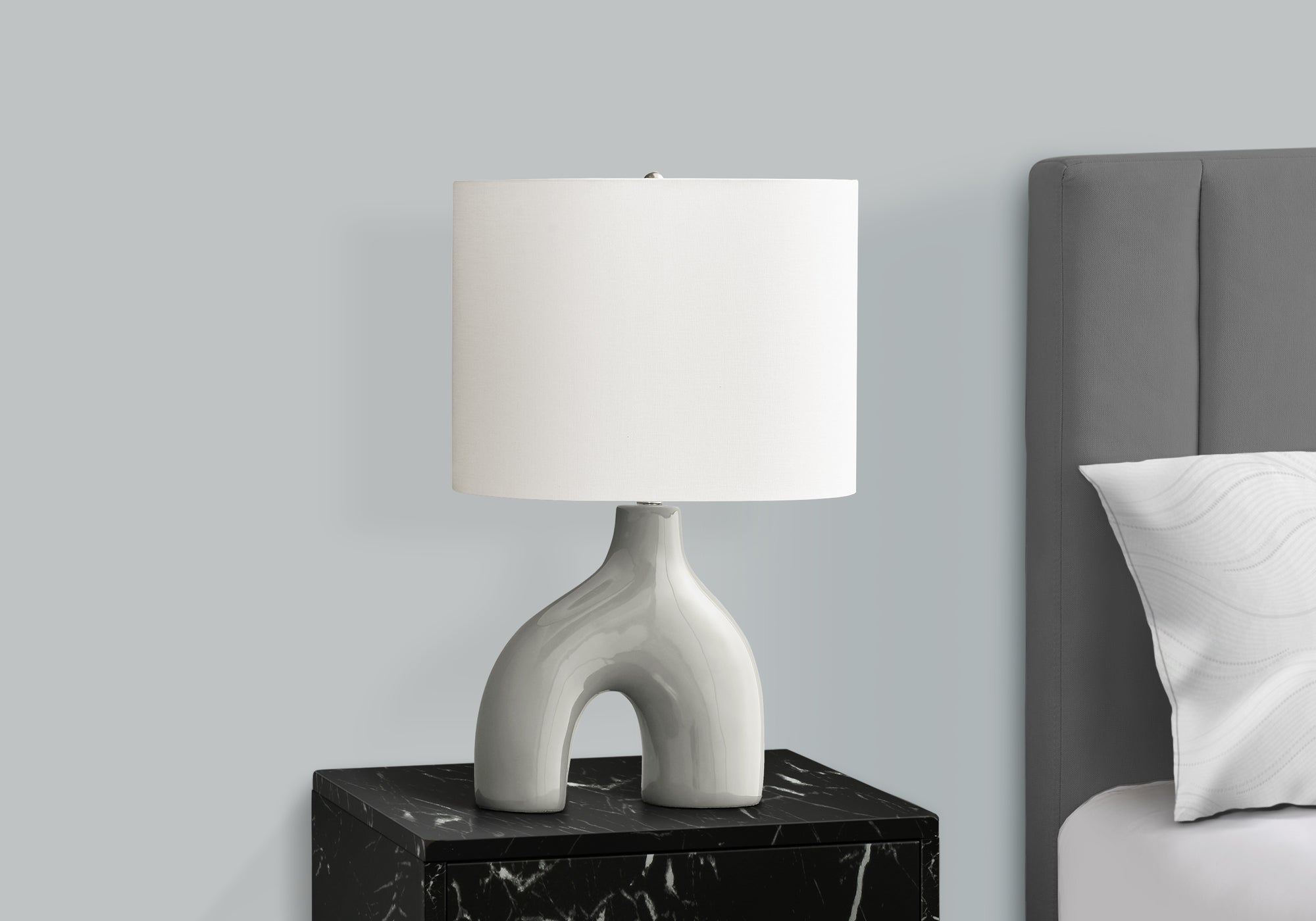 LIGHTING - 25""H TABLE LAMP GREY CERAMIC / IVORY SHADE