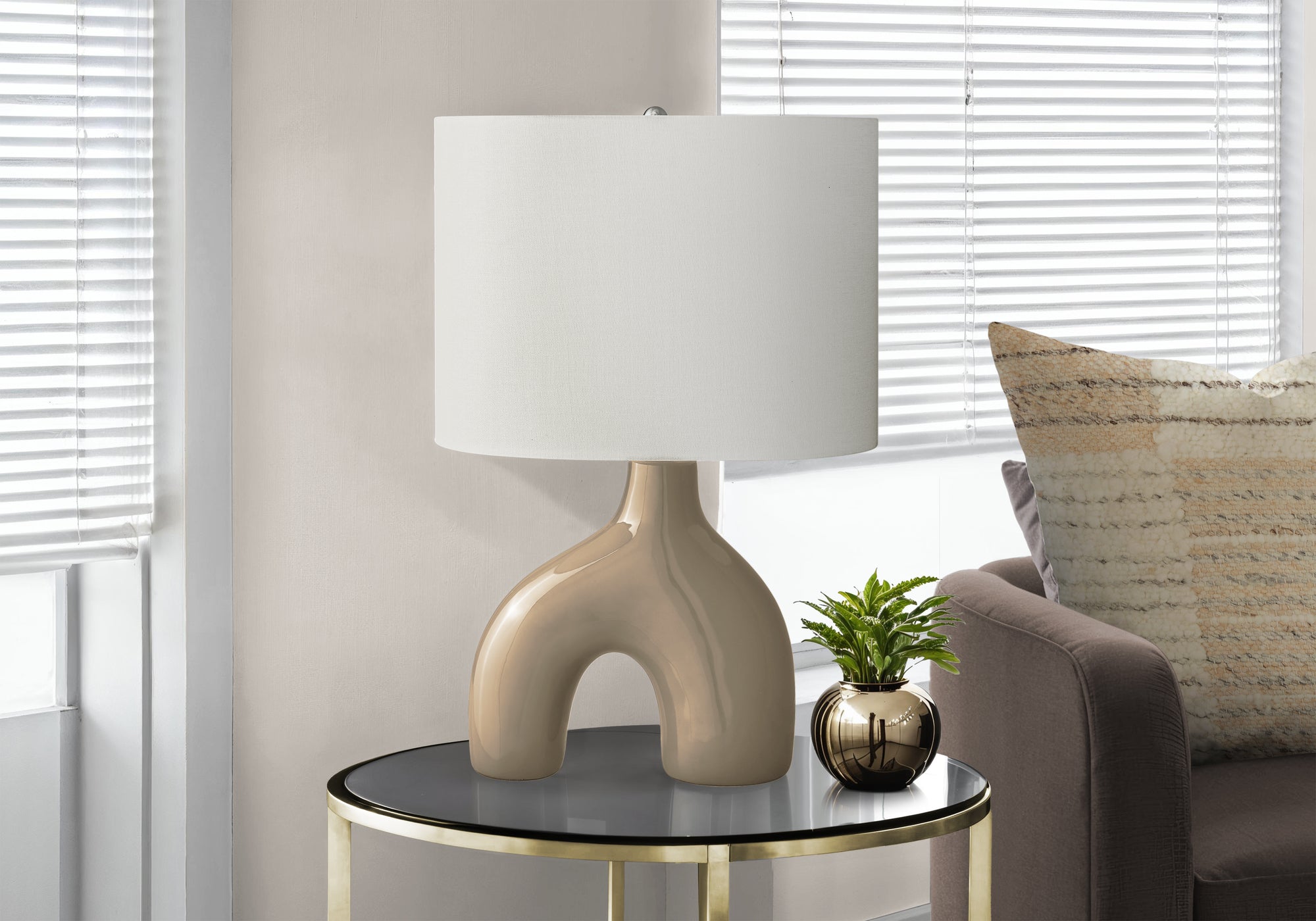 LIGHTING - 25""H TABLE LAMP BROWN CERAMIC / IVORY SHADE