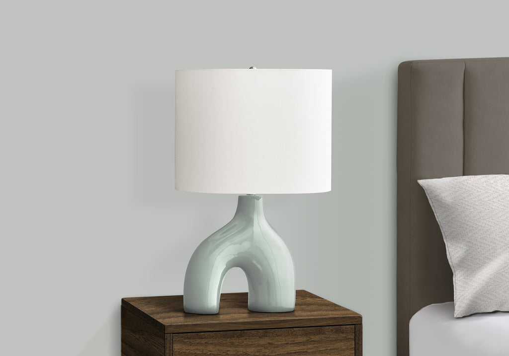 LIGHTING - 25""H TABLE LAMP GREEN CERAMIC / IVORY SHADE