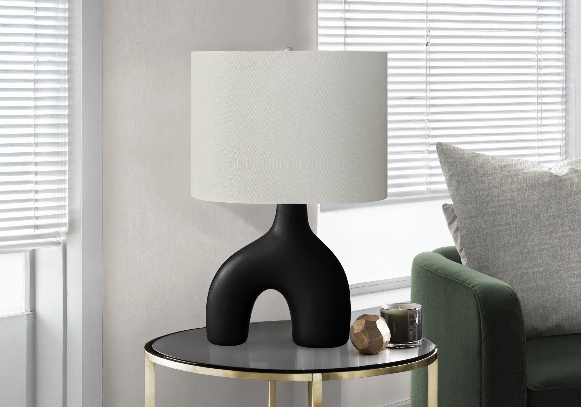 LIGHTING - 25""H TABLE LAMP BLACK CERAMIC / IVORY SHADE