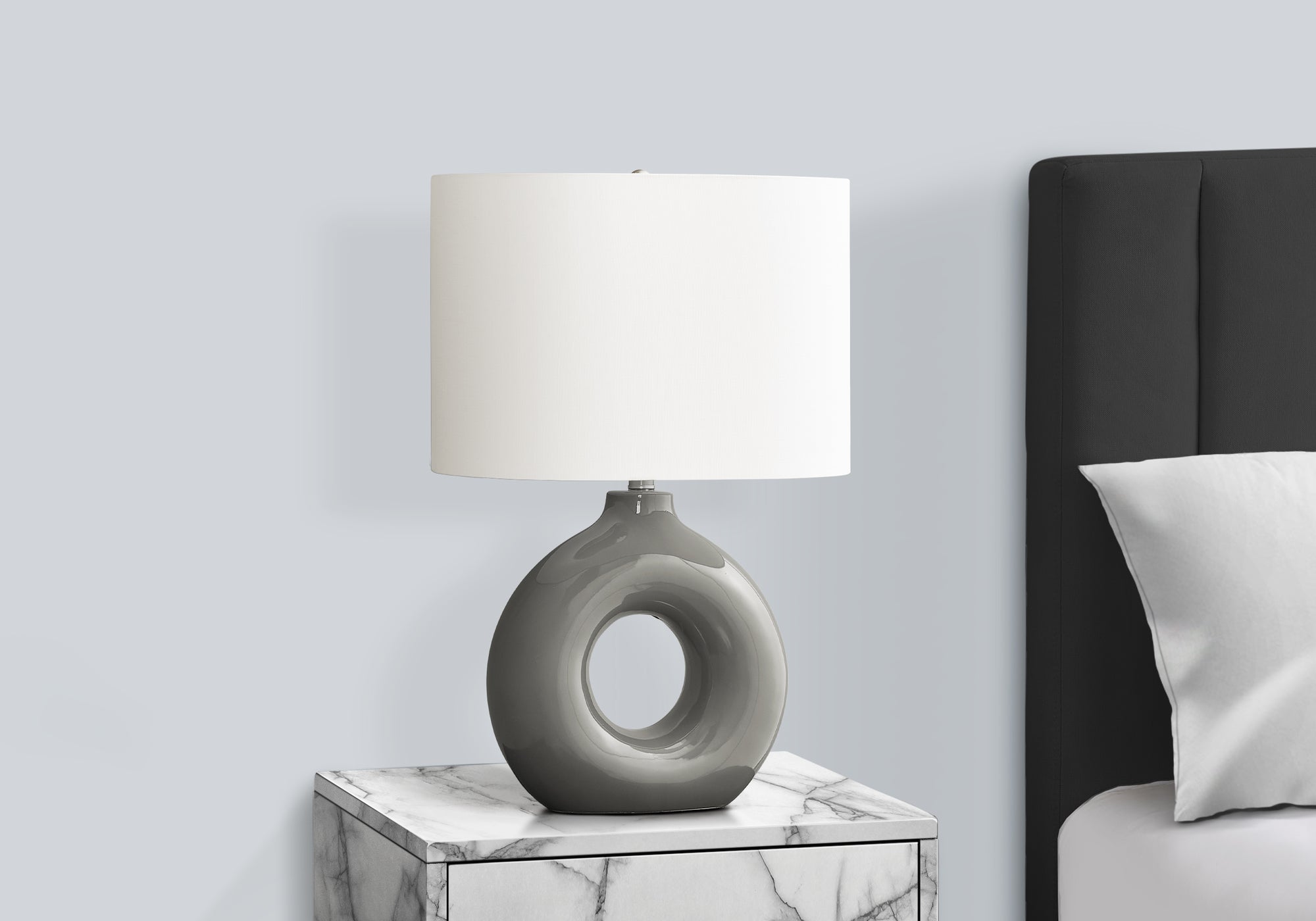 LIGHTING - 24""H TABLE LAMP GREY CERAMIC / IVORY SHADE