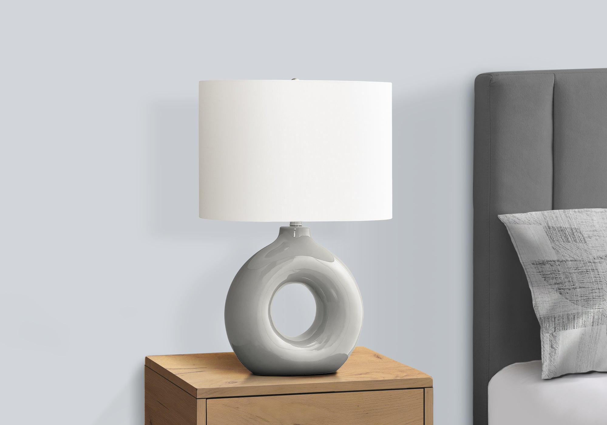 LIGHTING - 24""H TABLE LAMP GREY CERAMIC / IVORY SHADE