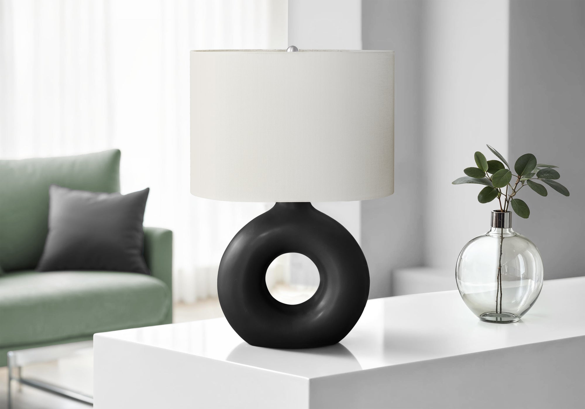 LIGHTING - 24""H TABLE LAMP BLACK CERAMIC / IVORY SHADE