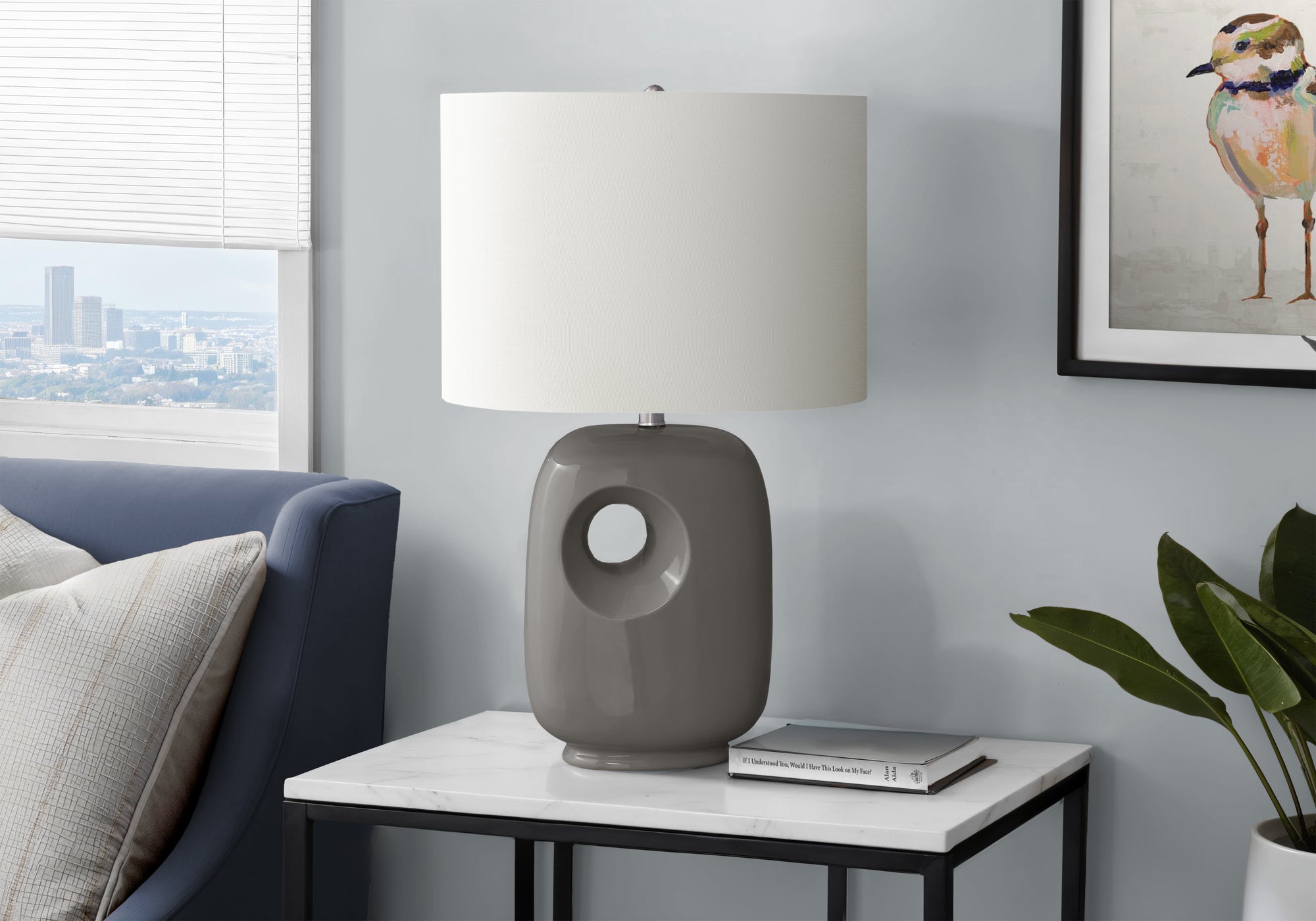 LIGHTING - 26""H TABLE LAMP GREY CERAMIC / IVORY SHADE