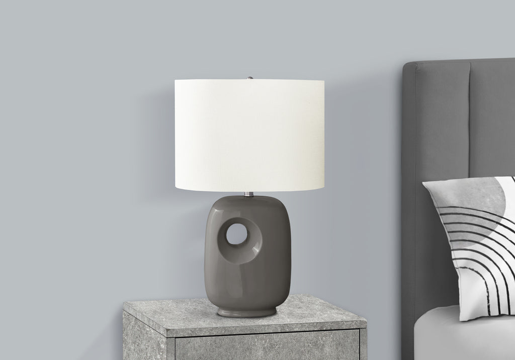LIGHTING - 26""H TABLE LAMP GREY CERAMIC / IVORY SHADE