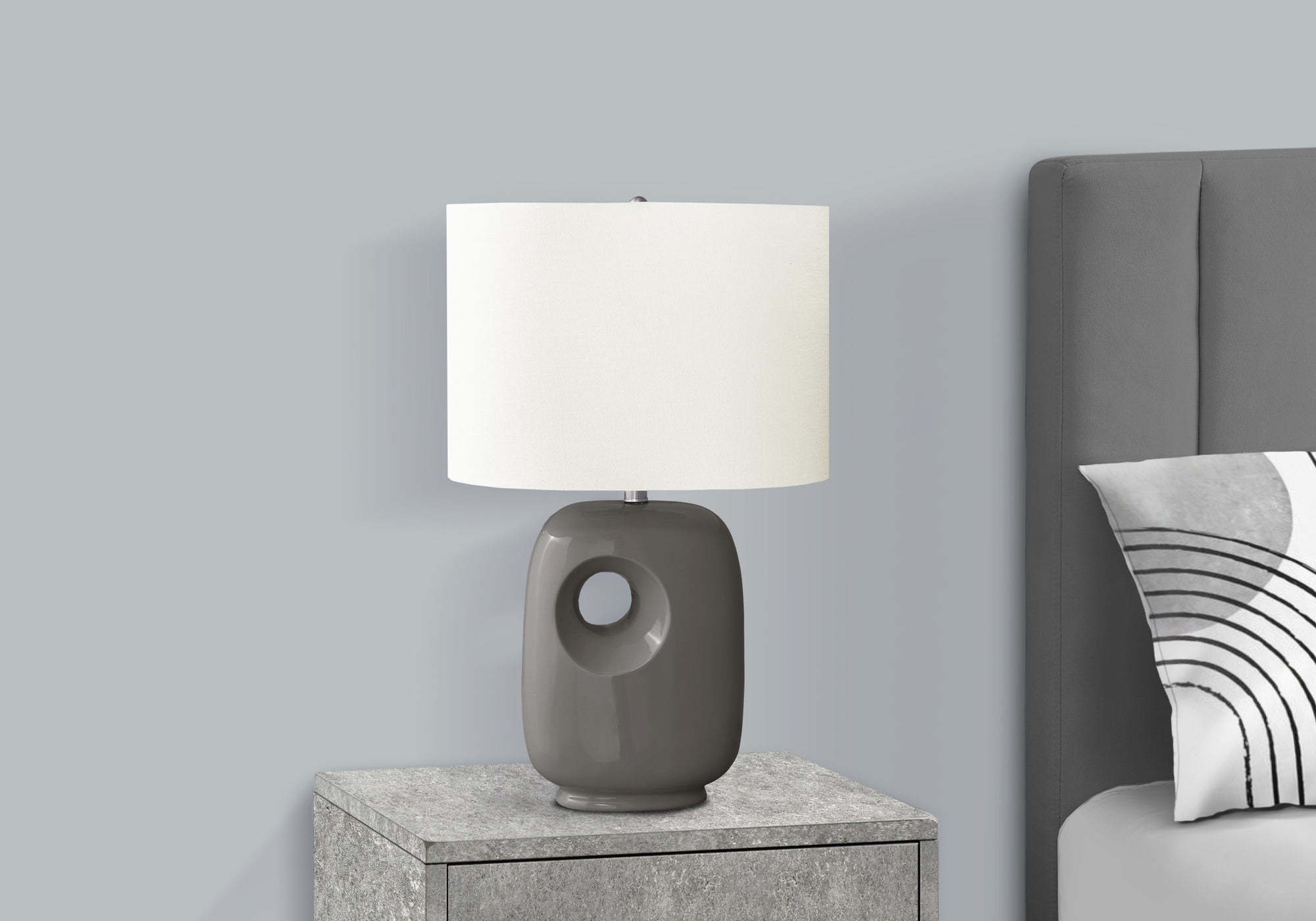 LIGHTING - 26""H TABLE LAMP GREY CERAMIC / IVORY SHADE