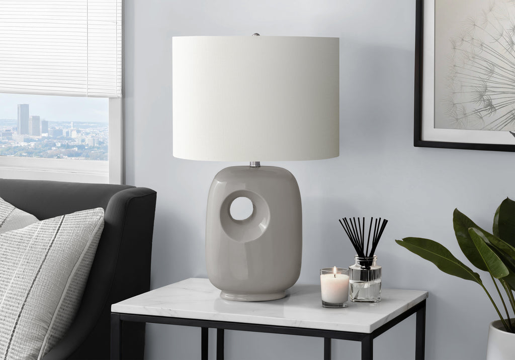LIGHTING - 26""H TABLE LAMP GREY CERAMIC / IVORY SHADE