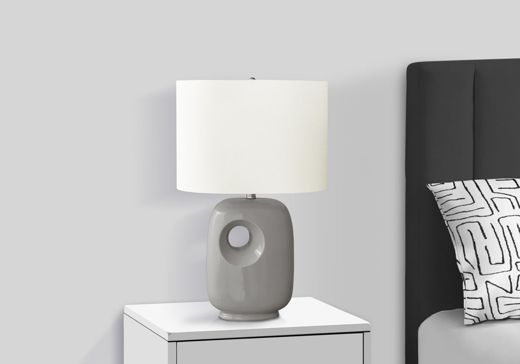 LIGHTING - 26""H TABLE LAMP GREY CERAMIC / IVORY SHADE