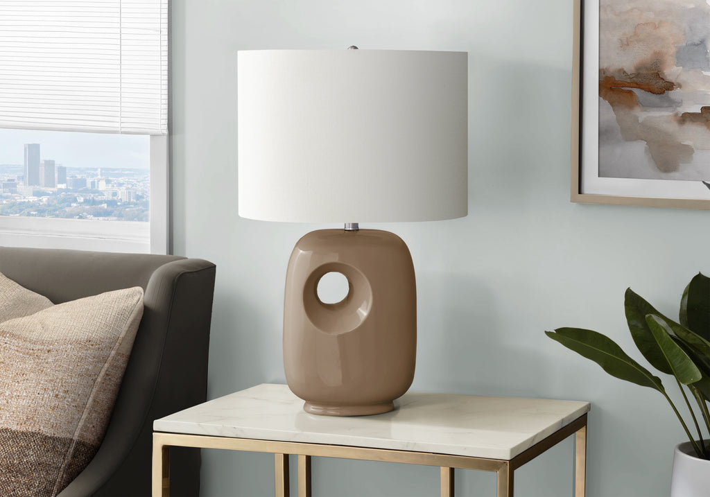 LIGHTING - 26""H TABLE LAMP BROWN CERAMIC / IVORY SHADE