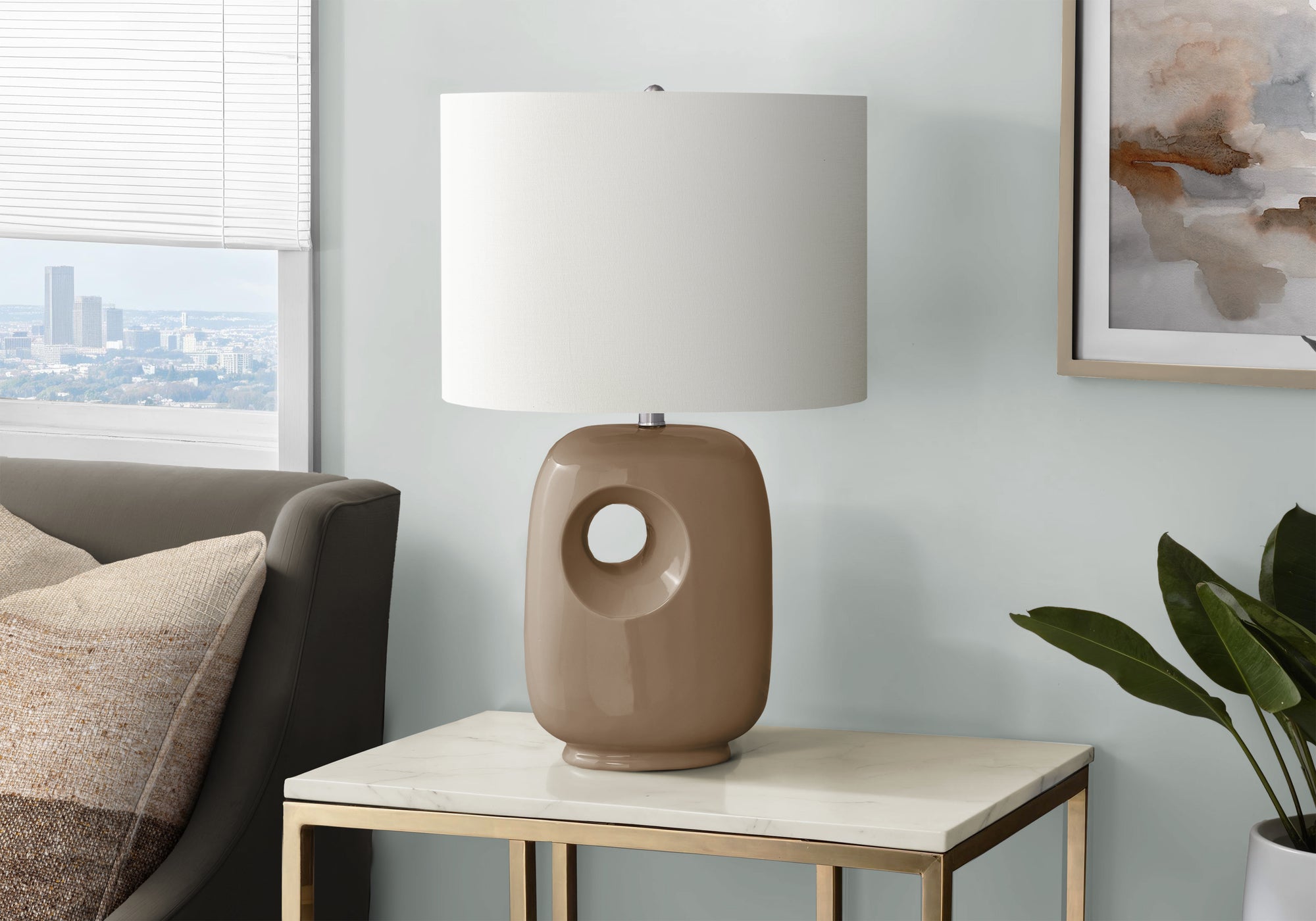 LIGHTING - 26""H TABLE LAMP BROWN CERAMIC / IVORY SHADE