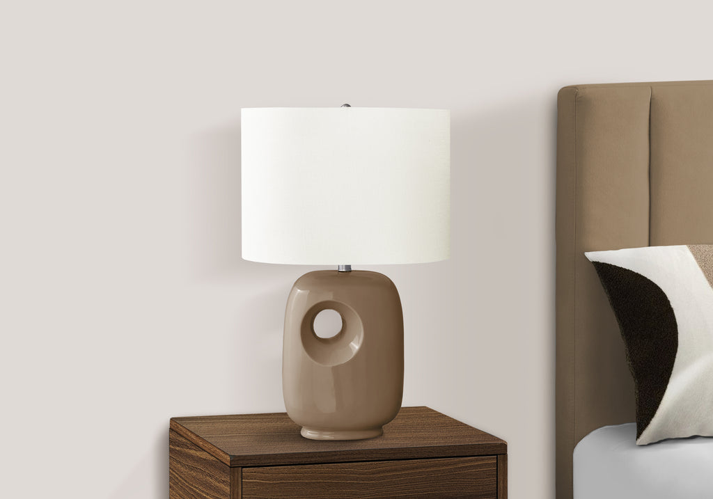 LIGHTING - 26""H TABLE LAMP BROWN CERAMIC / IVORY SHADE