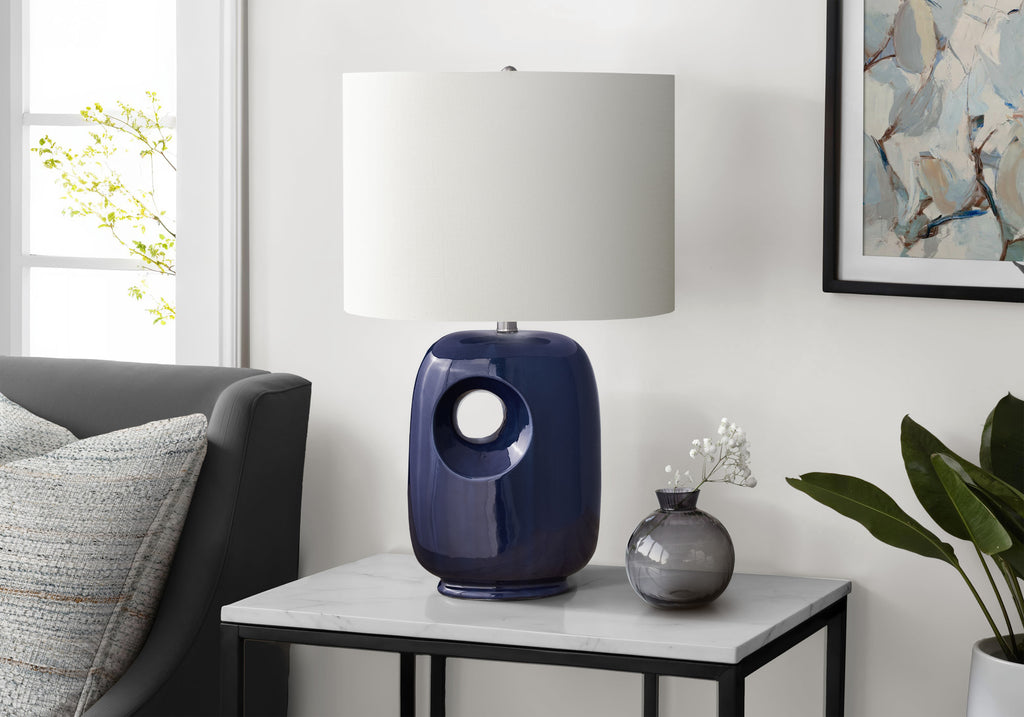 LIGHTING - 26""H TABLE LAMP BLUE CERAMIC / IVORY SHADE