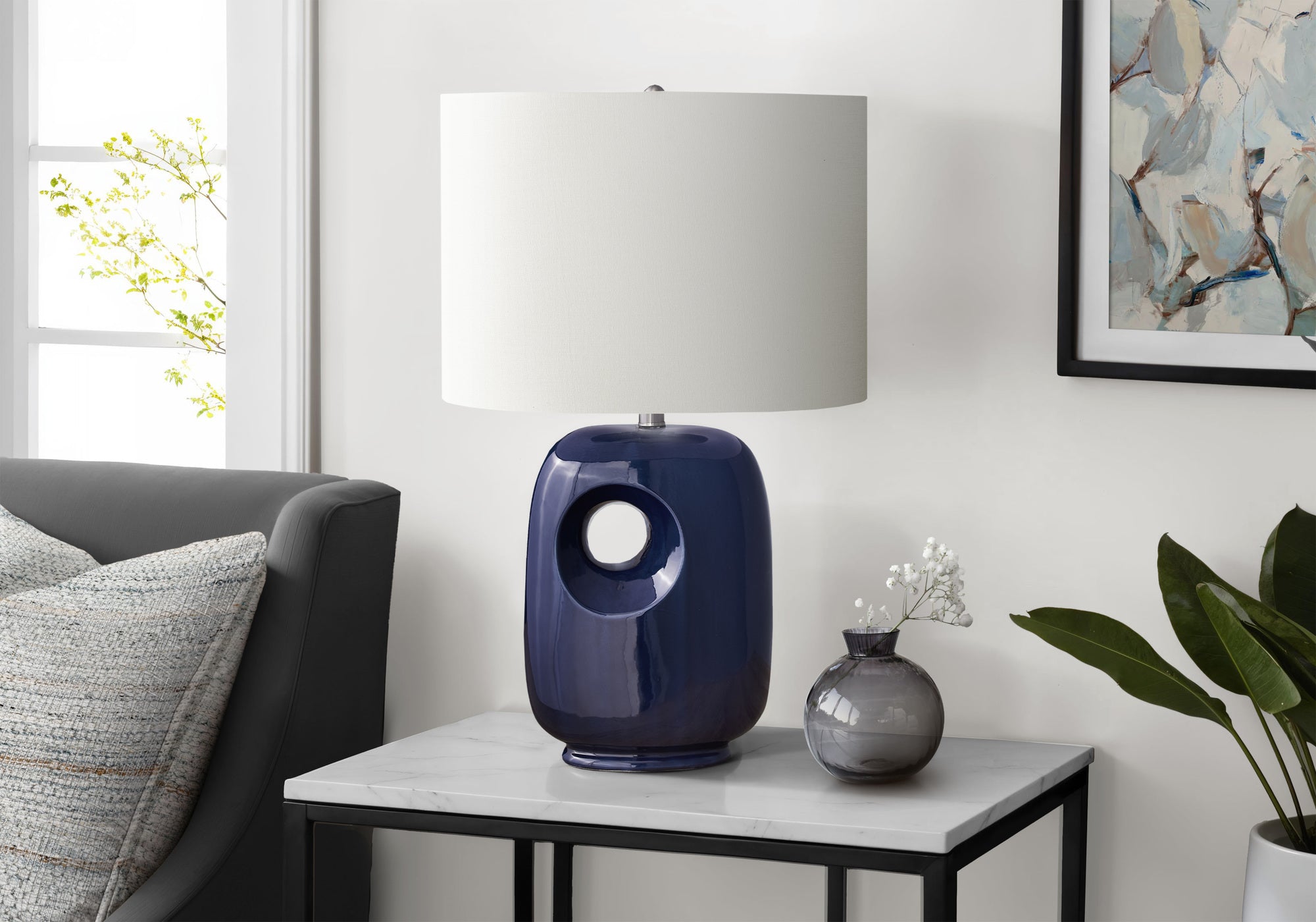 LIGHTING - 26""H TABLE LAMP BLUE CERAMIC / IVORY SHADE