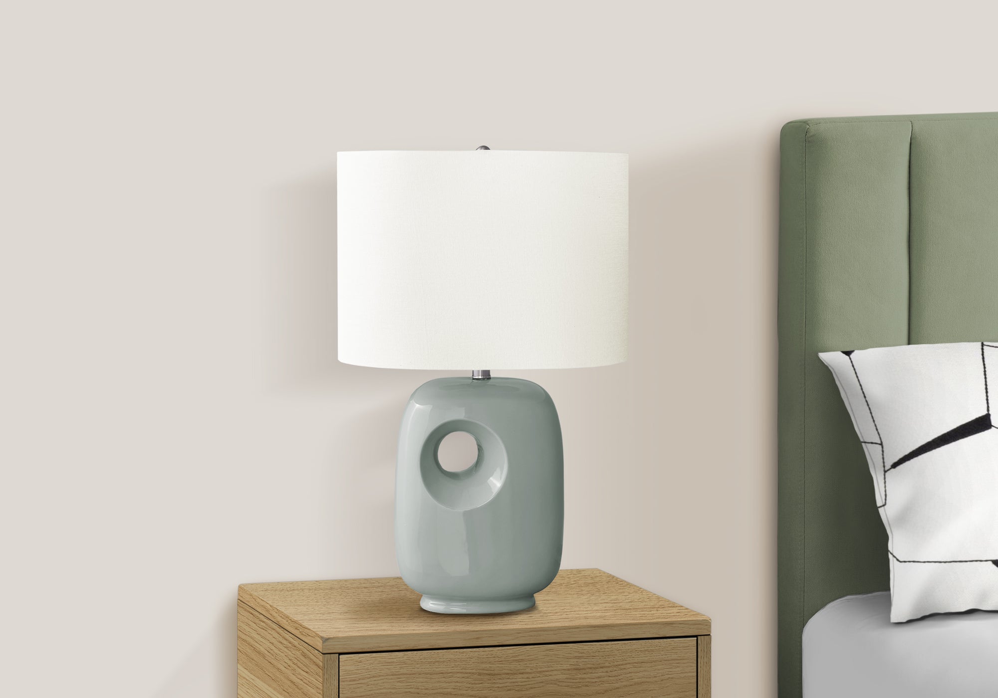 LIGHTING - 26""H TABLE LAMP GREEN CERAMIC / IVORY SHADE