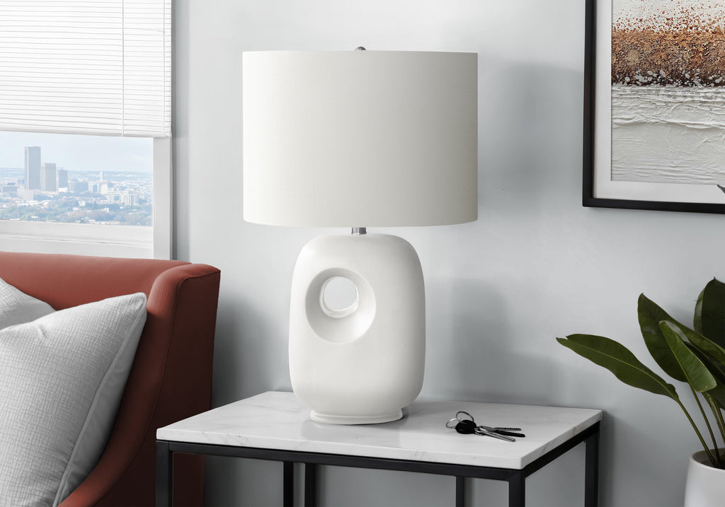 LIGHTING - 26""H TABLE LAMP WHITE CERAMIC / IVORY SHADE