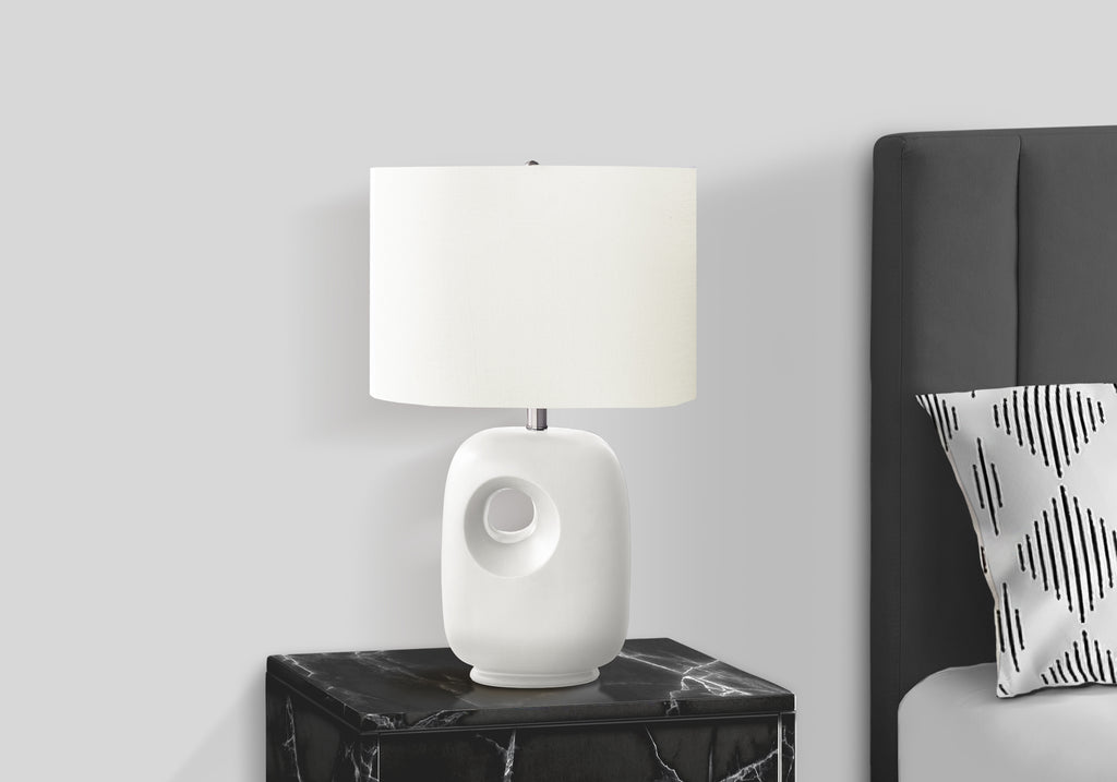 LIGHTING - 26""H TABLE LAMP WHITE CERAMIC / IVORY SHADE