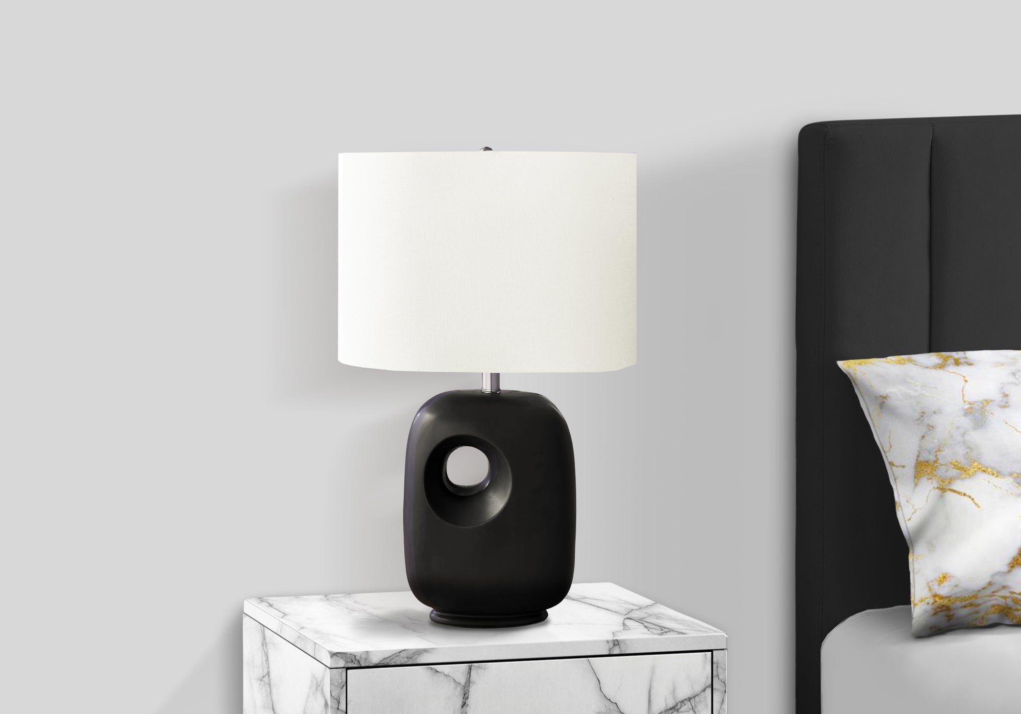 LIGHTING - 26""H TABLE LAMP BLACK CERAMIC / IVORY SHADE