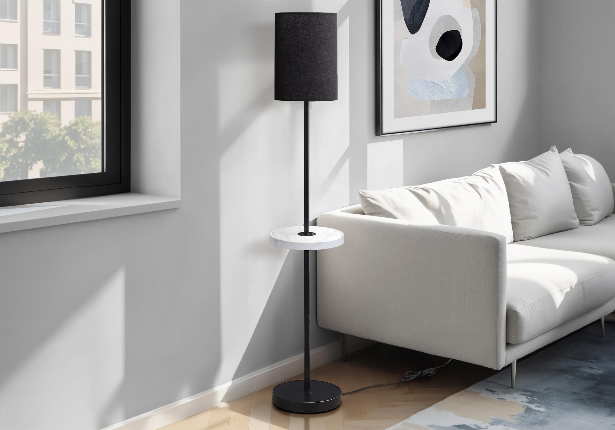 LIGHTING - 62""H FLOOR LAMP BLACK METAL / BLACK SHADE /USB