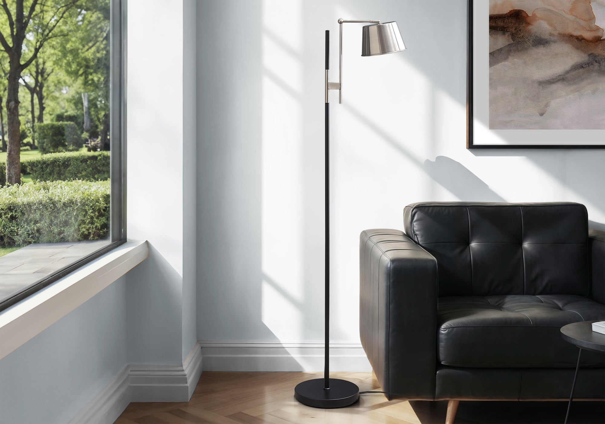 LIGHTING - 65""H FLOOR LAMP BLACK METAL / NICKEL SHADE