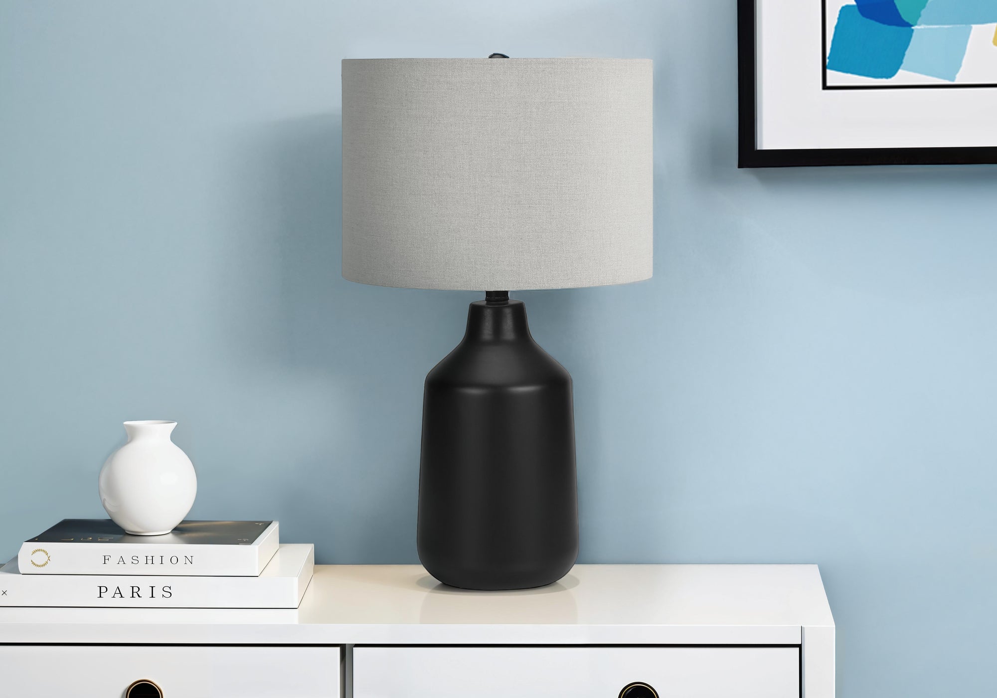 LIGHTING - 24""H TABLE LAMP BLACK CONCRETE / GREY SHADE