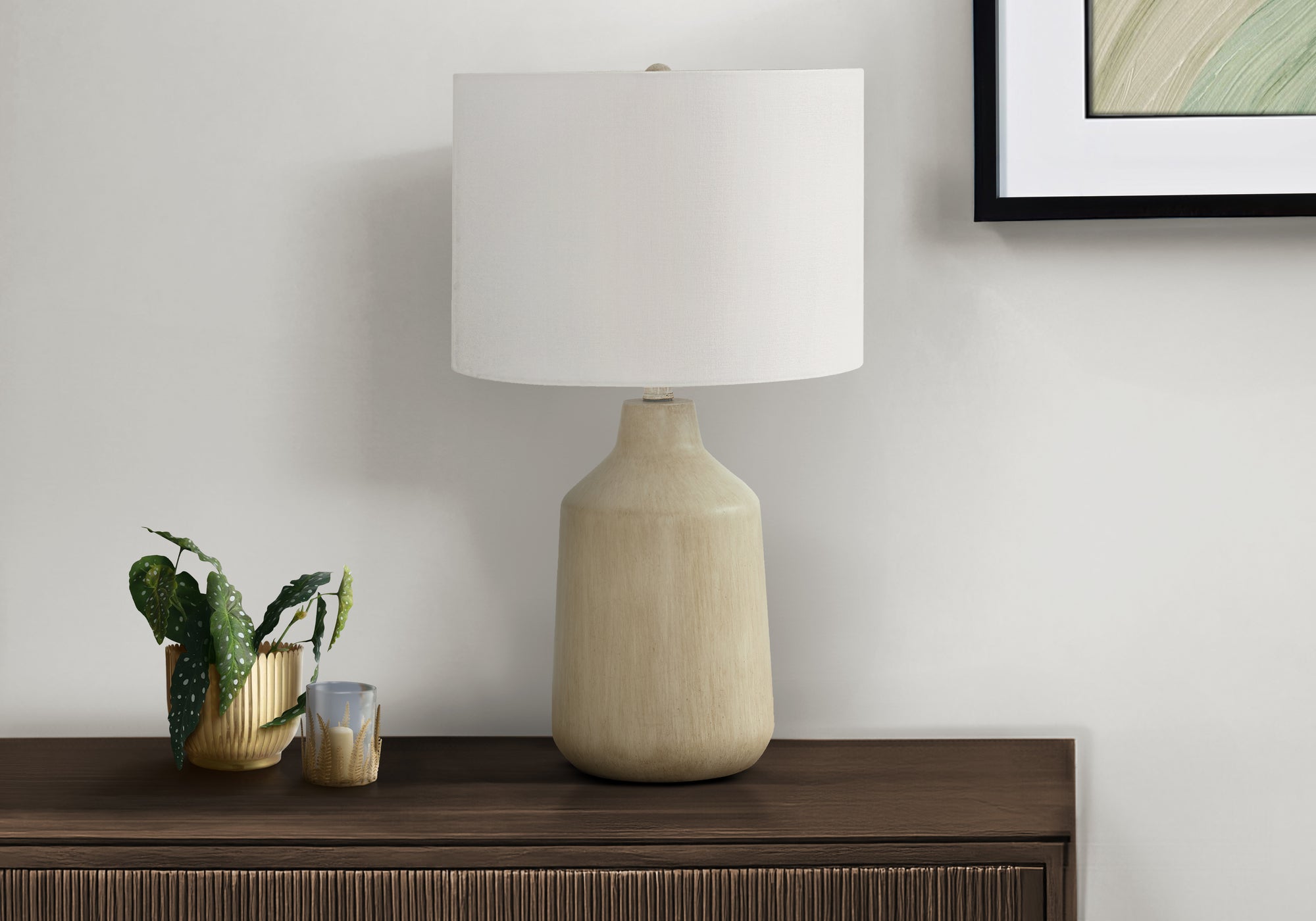 LIGHTING - 24""H TABLE LAMP BEIGE CONCRETE / IVORY SHADE
