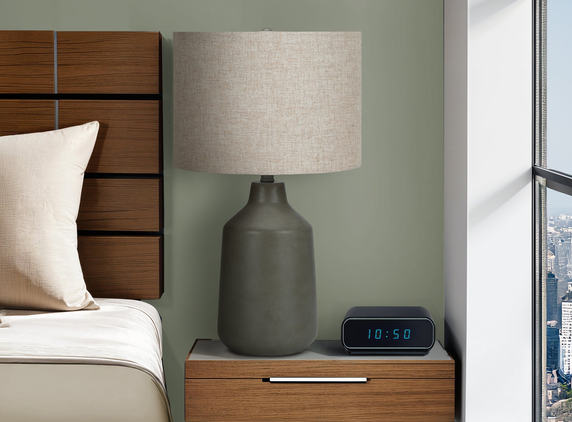 LIGHTING - 24""H TABLE LAMP GREY CONCRETE / BEIGE SHADE