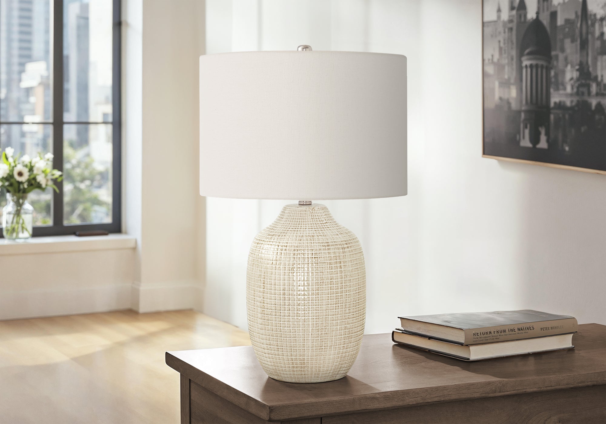 LIGHTING - 26""H TABLE LAMP CREAM CERAMIC / IVORY SHADE
