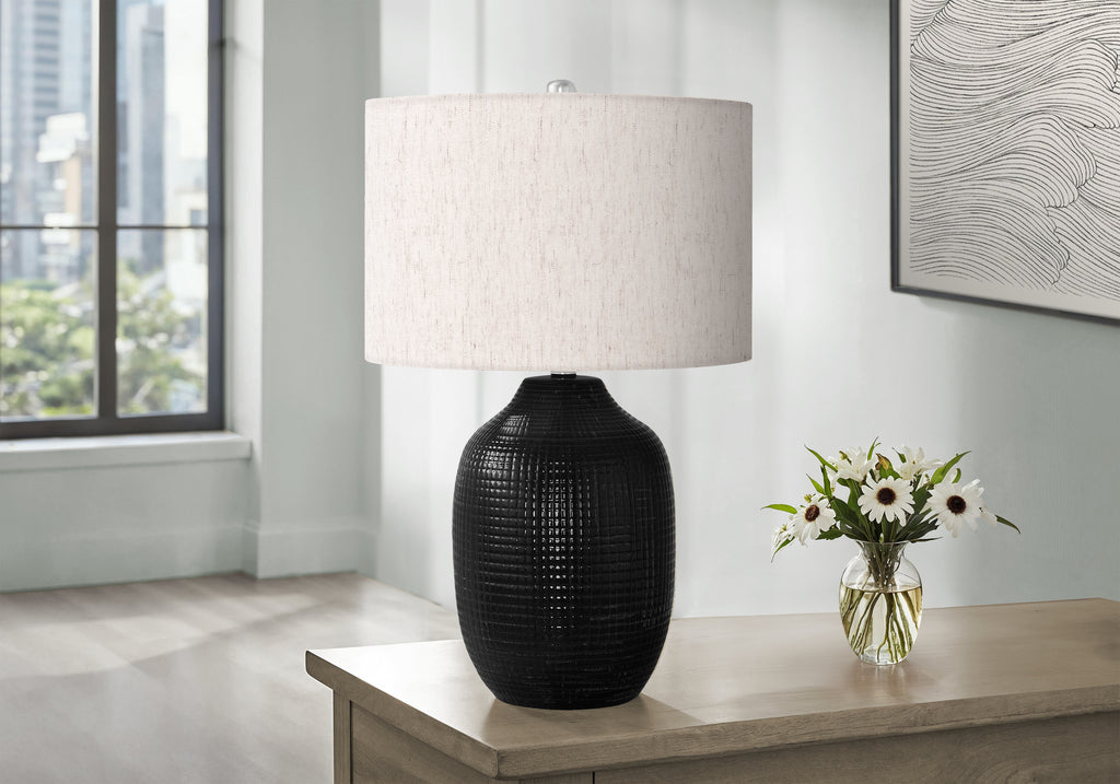 LIGHTING - 26""H TABLE LAMP BLACK CERAMIC / IVORY SHADE