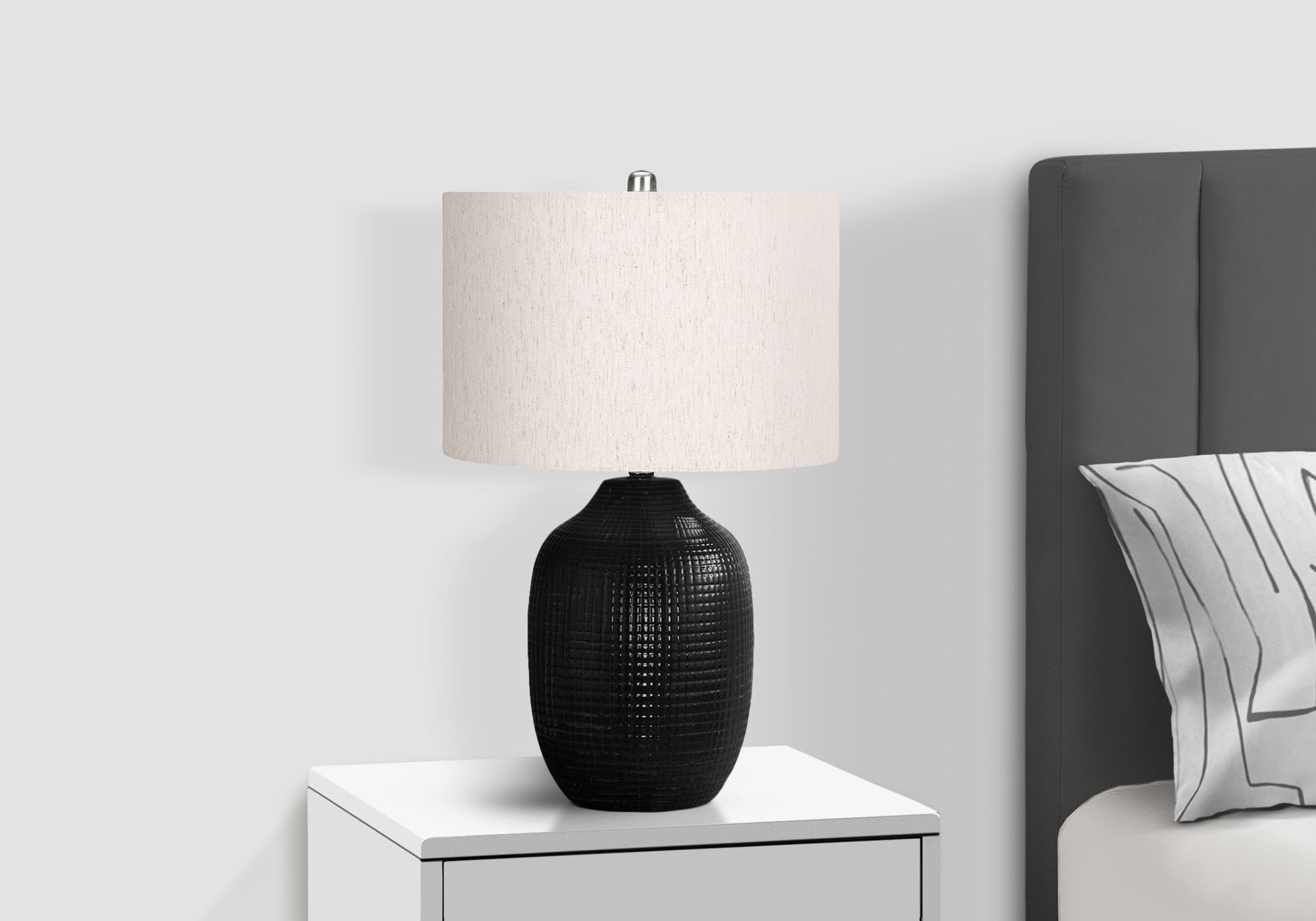 LIGHTING - 26""H TABLE LAMP BLACK CERAMIC / IVORY SHADE