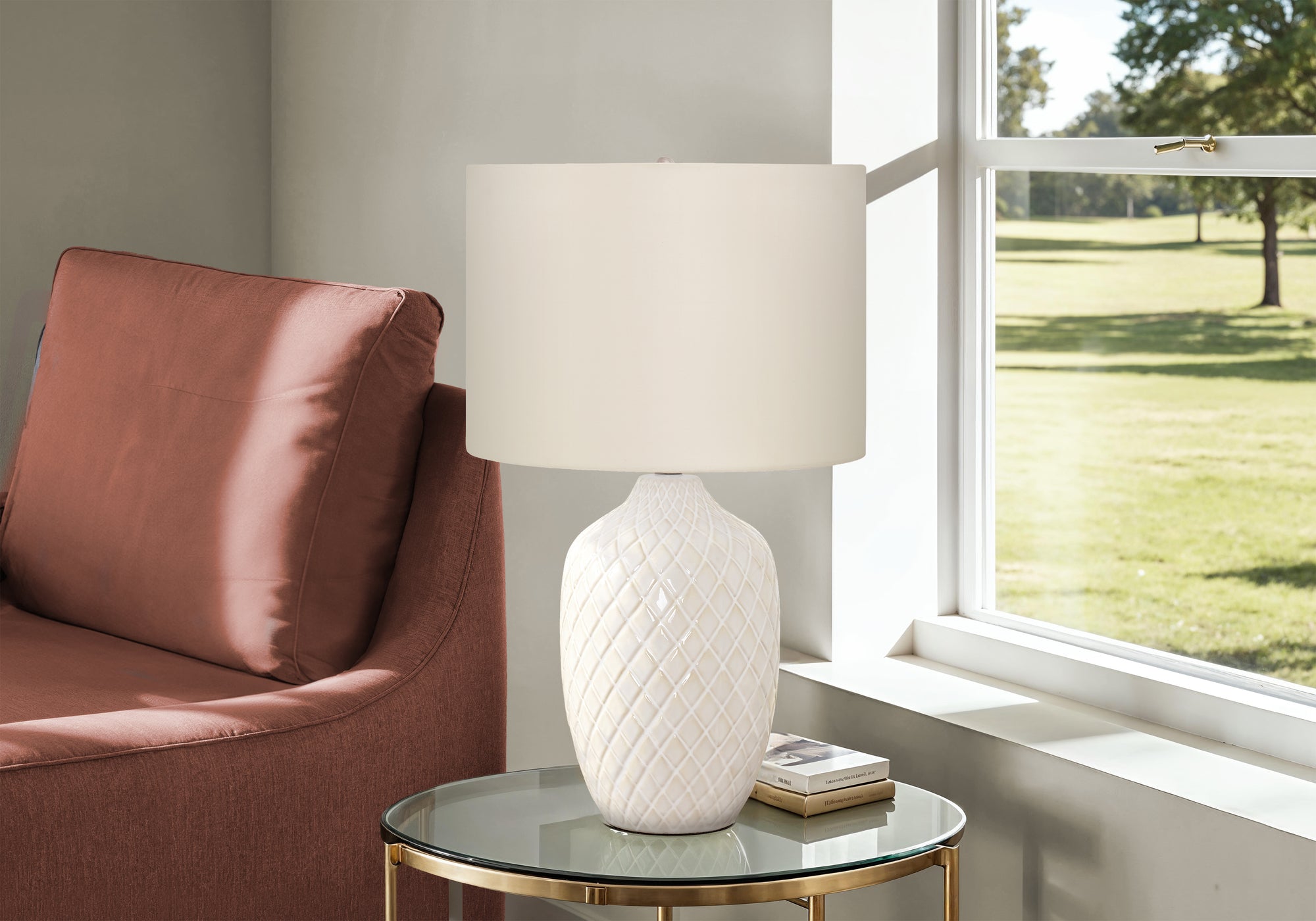LIGHTING - 25""H TABLE LAMP CREAM CERAMIC / IVORY SHADE