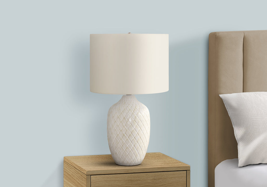 LIGHTING - 25""H TABLE LAMP CREAM CERAMIC / IVORY SHADE
